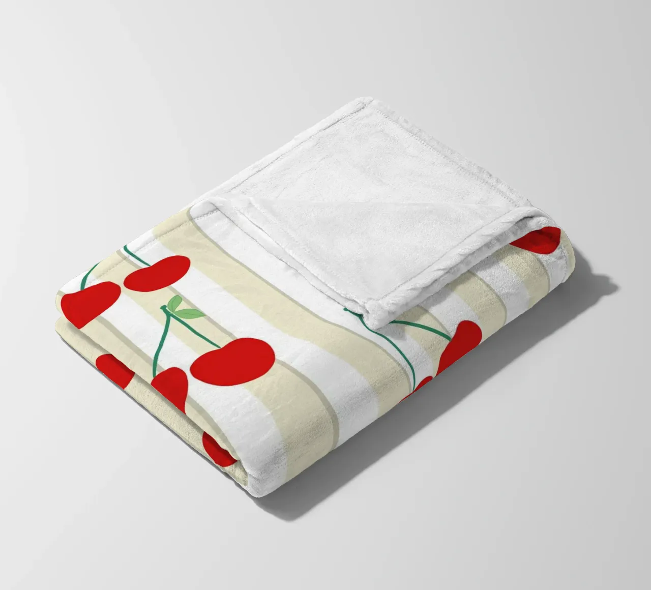 Green white stripe pattern cherries pattern fleece blanket by gulsengunel