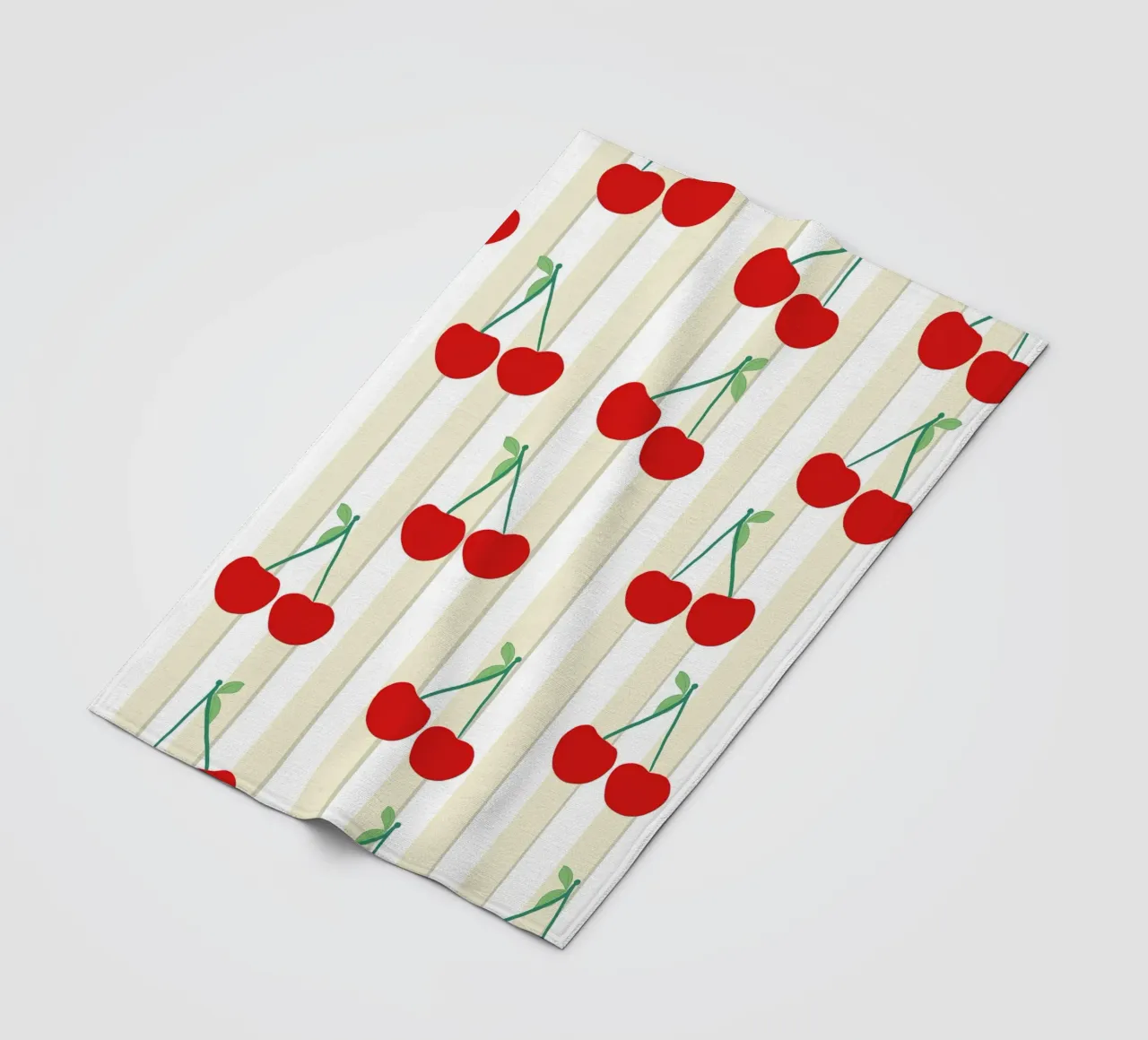 Green white stripe pattern cherries pattern fleece blanket by gulsengunel