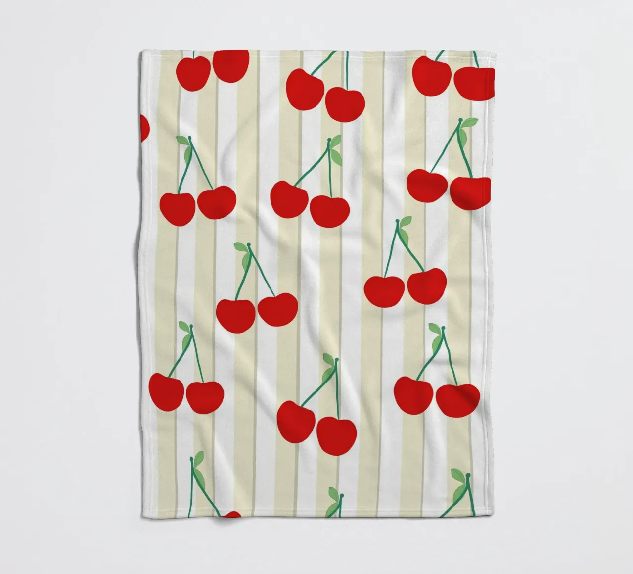 Green white stripe pattern cherries pattern fleece blanket by gulsengunel