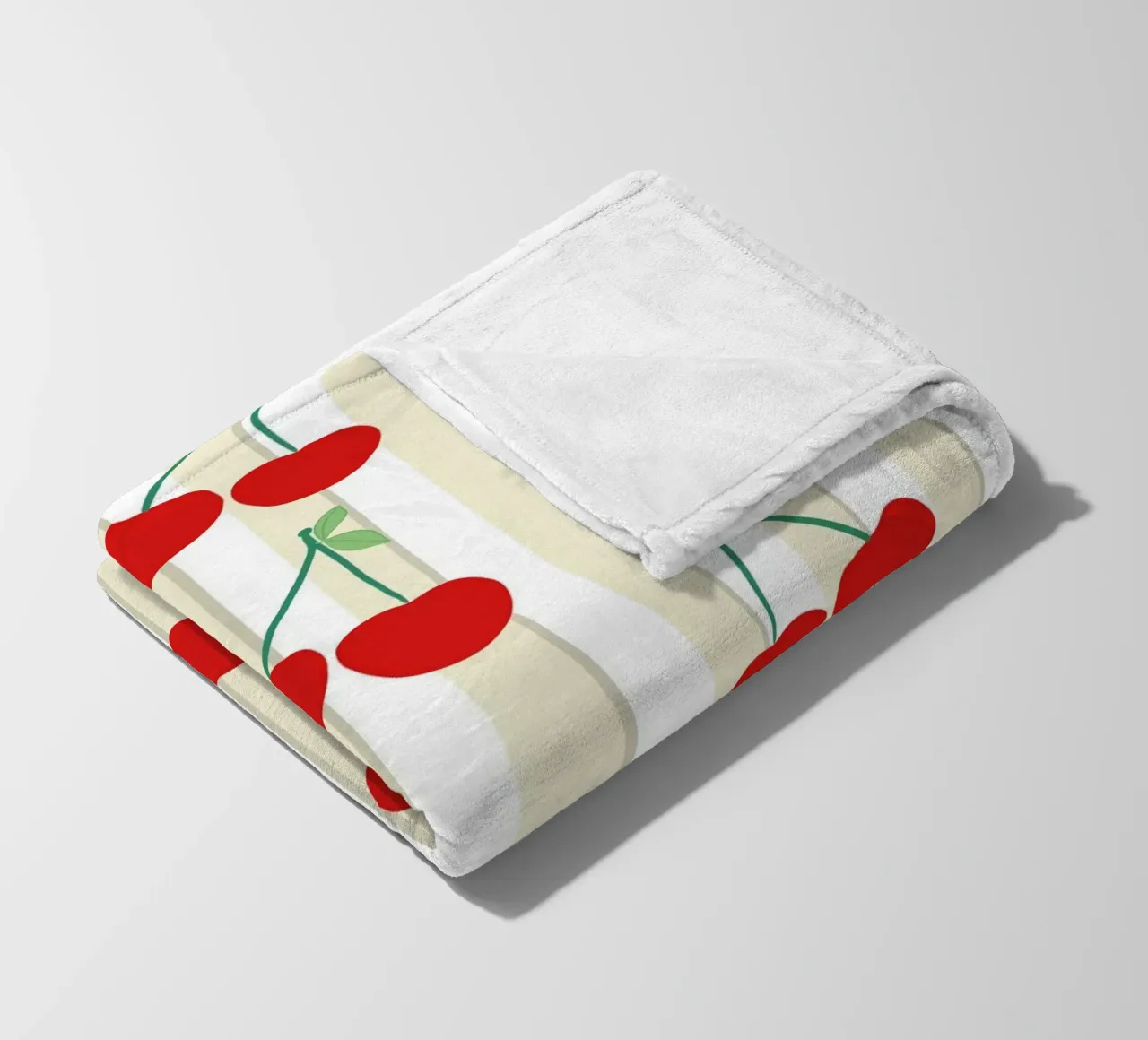 Green white stripe pattern cherries pattern fleece blanket by gulsengunel