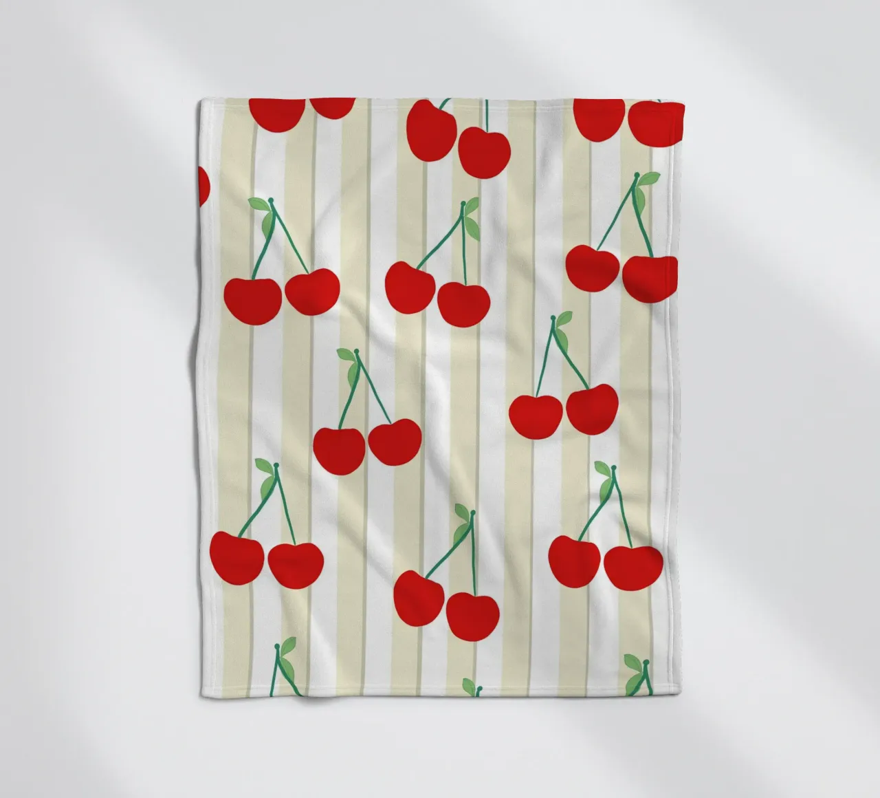 Green white stripe pattern cherries pattern fleece blanket by gulsengunel