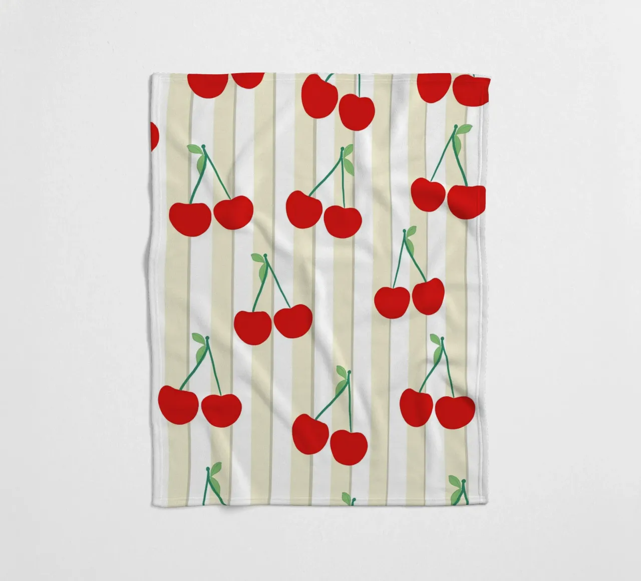 Green white stripe pattern cherries pattern fleece blanket by gulsengunel
