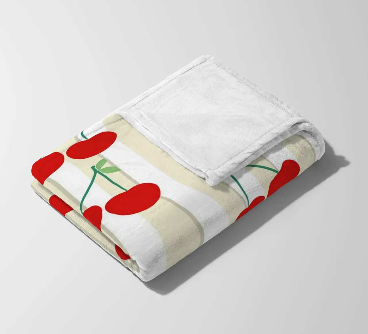 Green white stripe pattern cherries pattern fleece blanket by gulsengunel