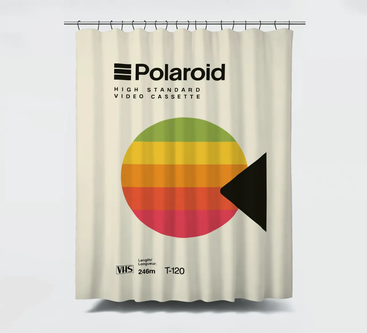 Retro wall art - VHS tape look with colour wheel shower curtain by SMPLE