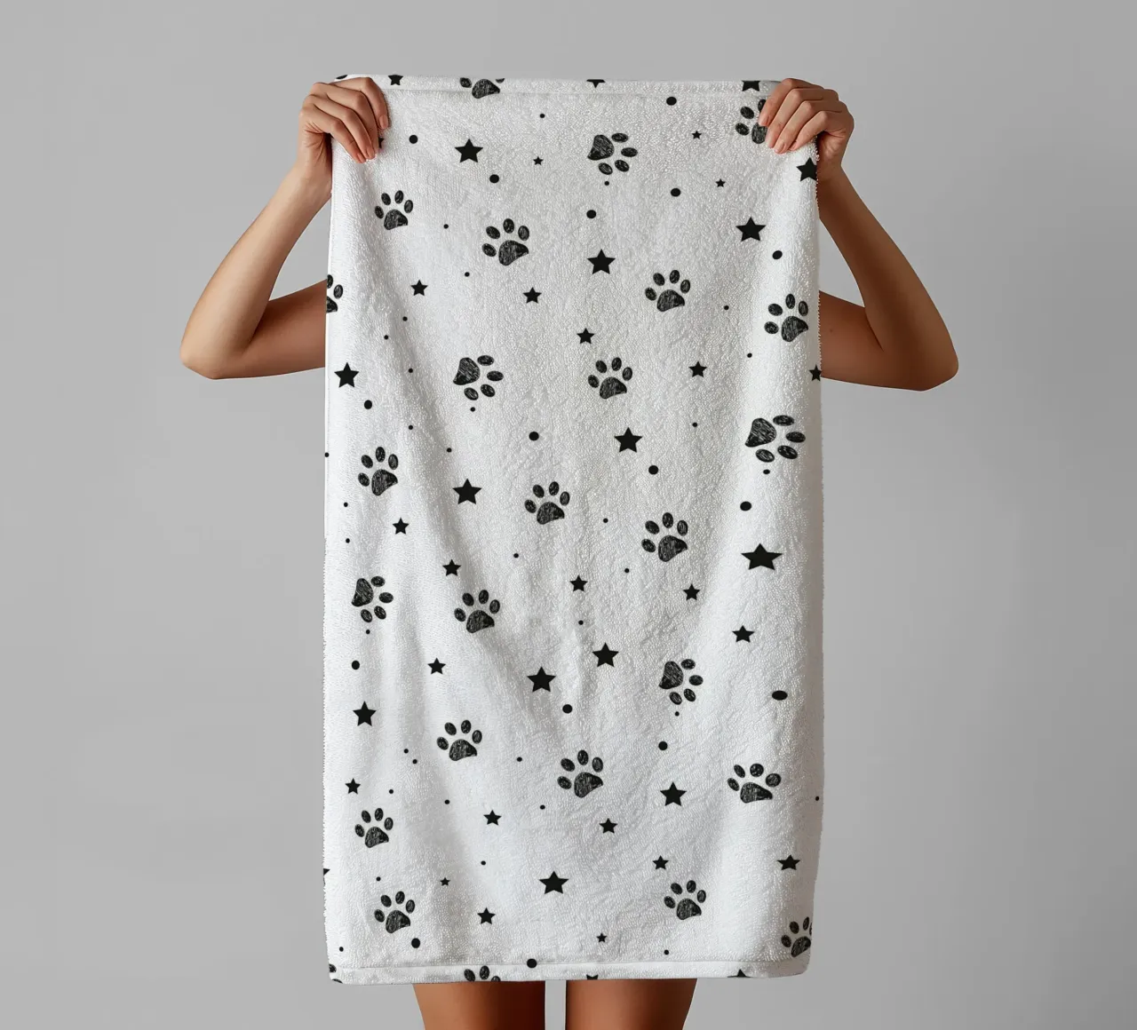 Seamless fabric pattern with paw and stars towel by gulsengunel