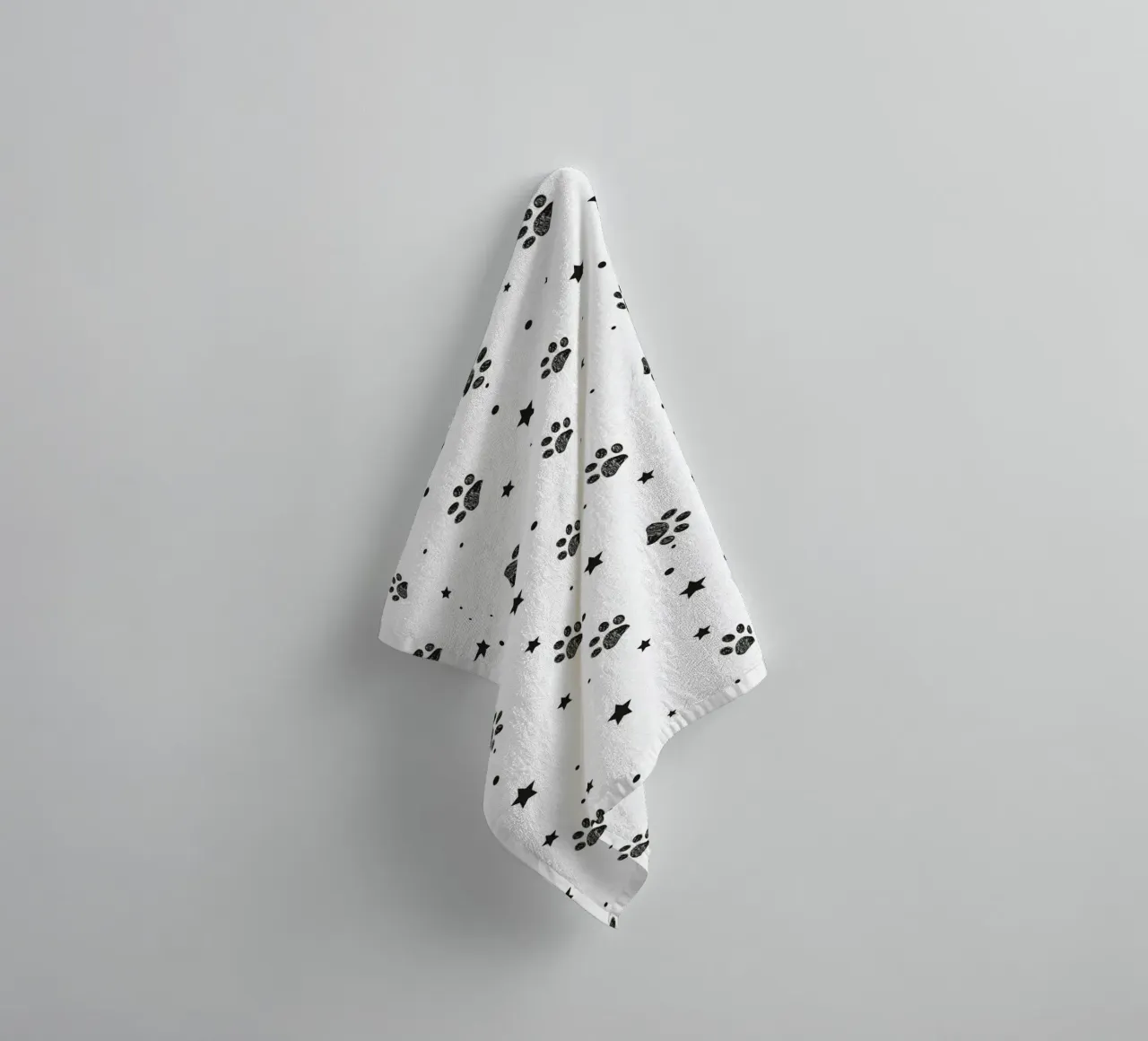 Seamless fabric pattern with paw and stars towel by gulsengunel