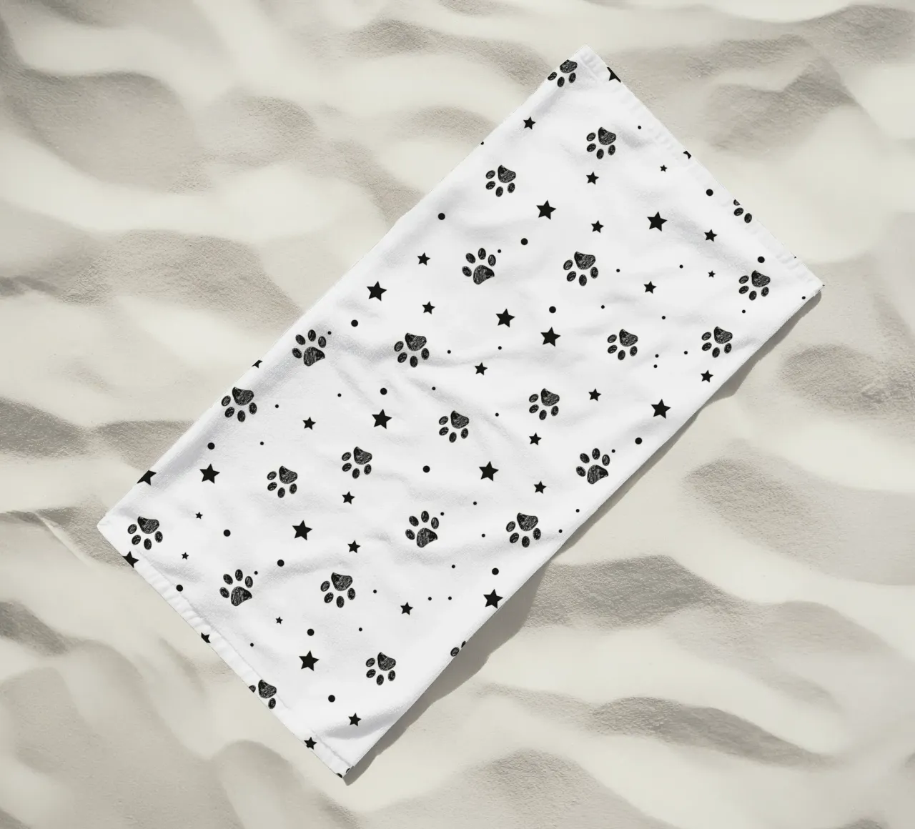 Seamless fabric pattern with paw and stars beach towel by gulsengunel