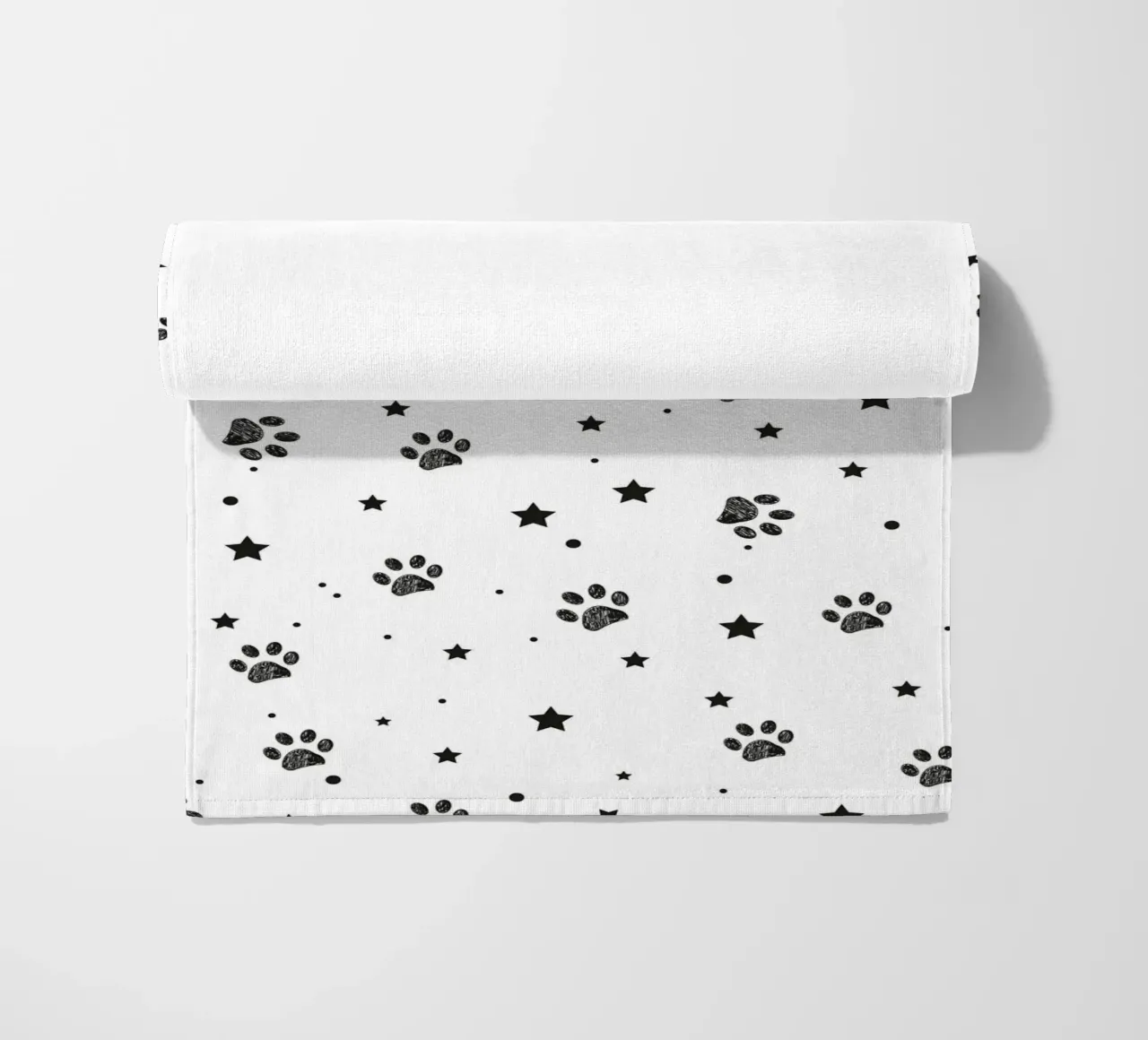 Seamless fabric pattern with paw and stars beach towel by gulsengunel