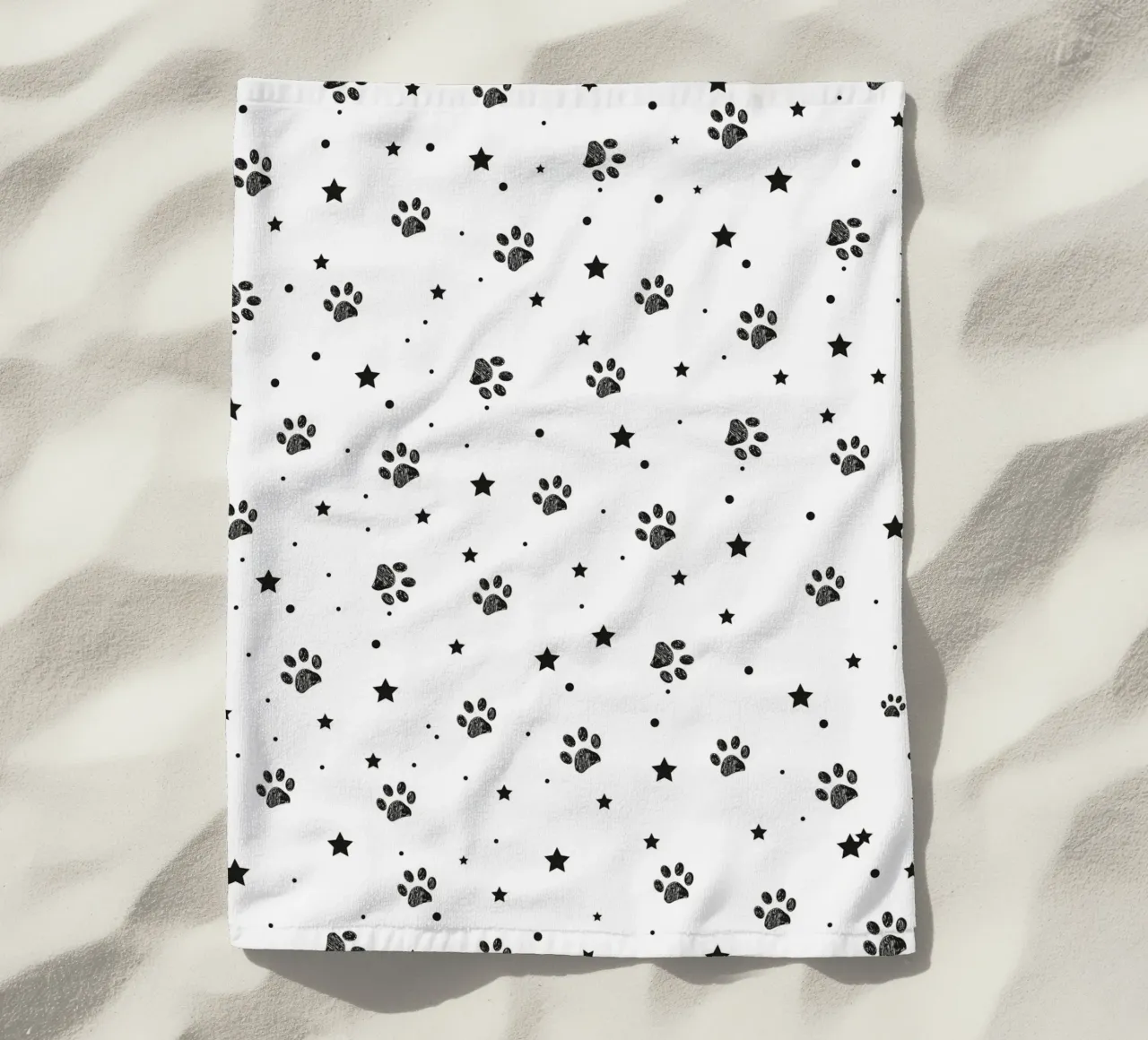 Seamless fabric pattern with paw and stars beach towel by gulsengunel