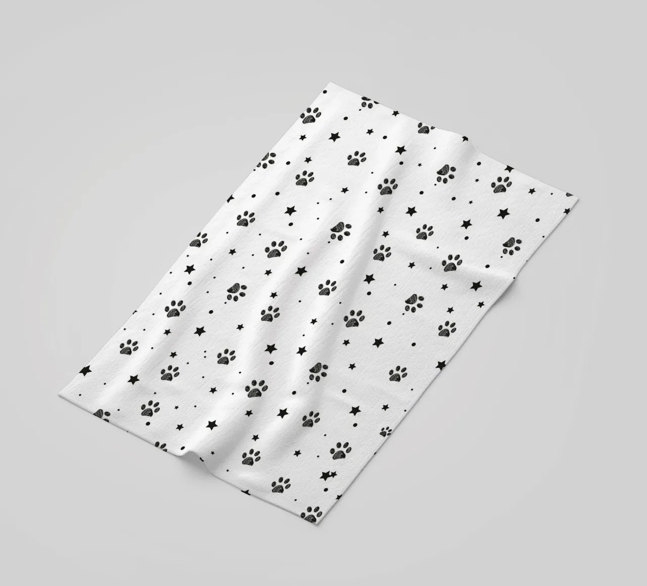 Seamless fabric pattern with paw and stars beach towel by gulsengunel