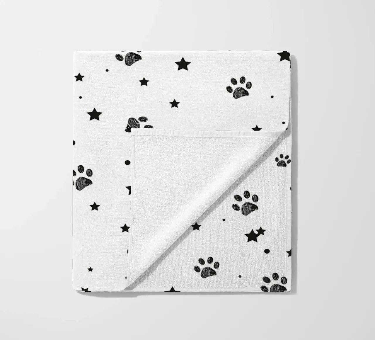 Seamless fabric pattern with paw and stars beach towel by gulsengunel