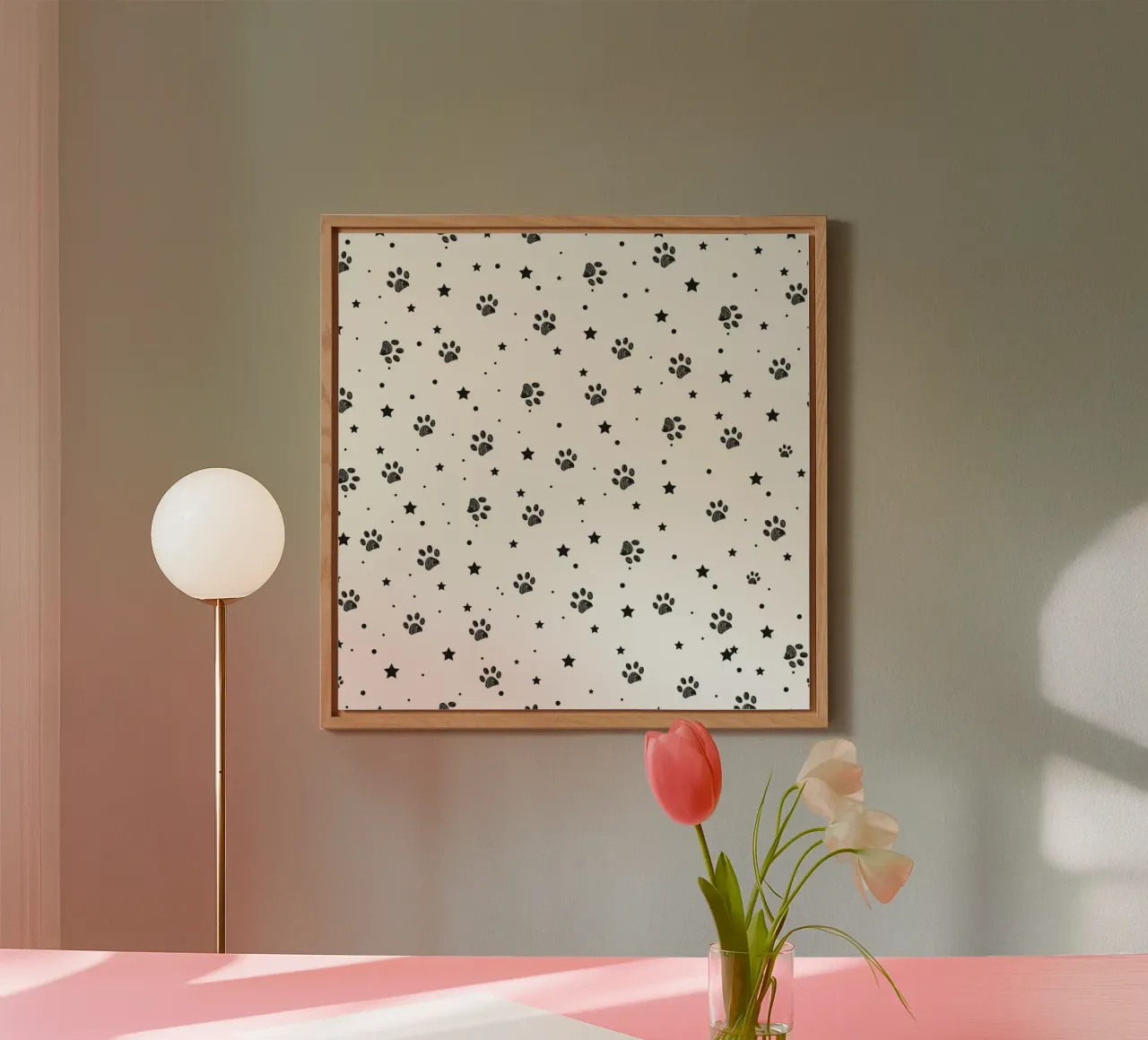 Seamless fabric pattern with paw and stars alu-dibond by gulsengunel