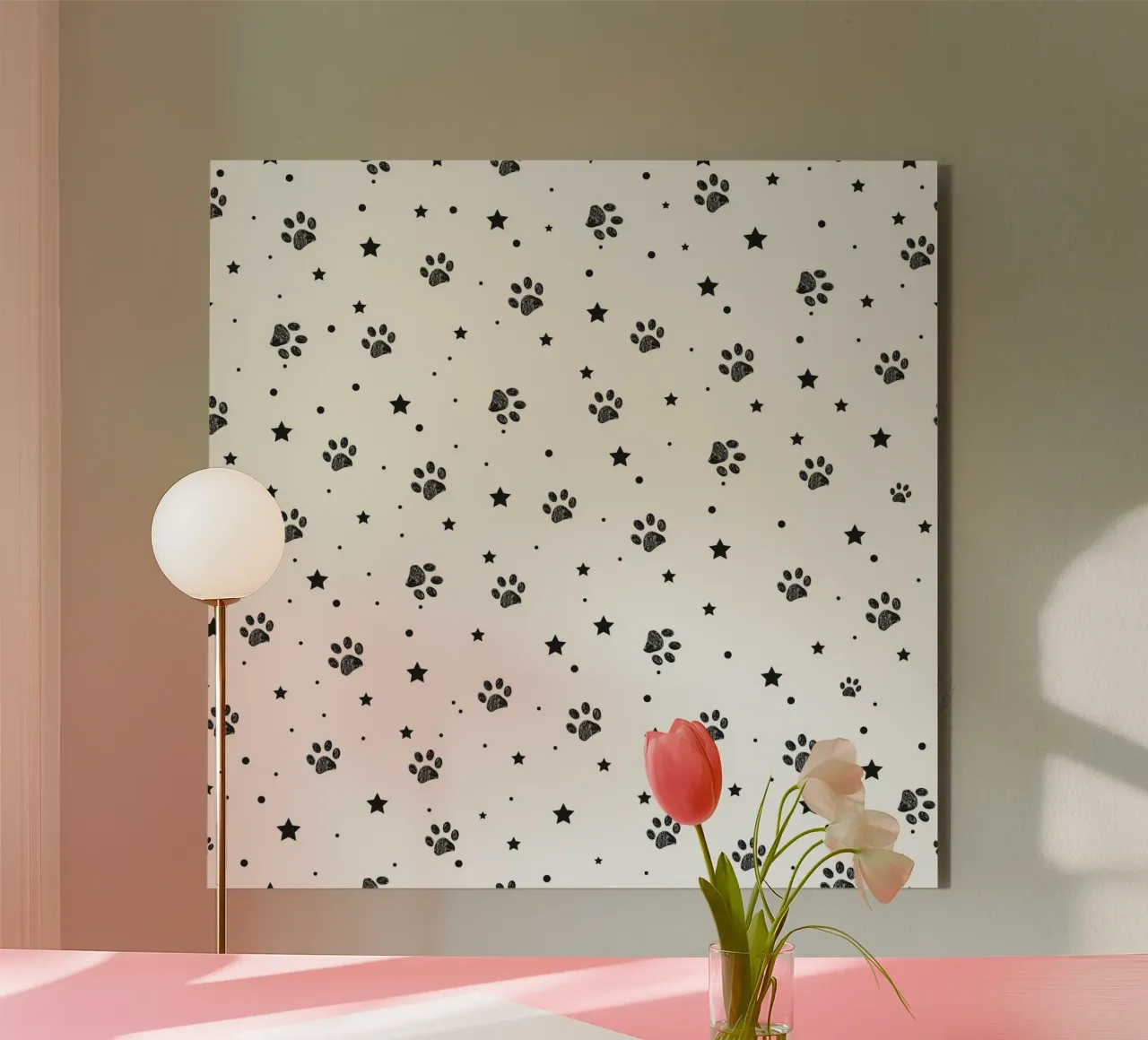 Seamless fabric pattern with paw and stars alu-dibond by gulsengunel