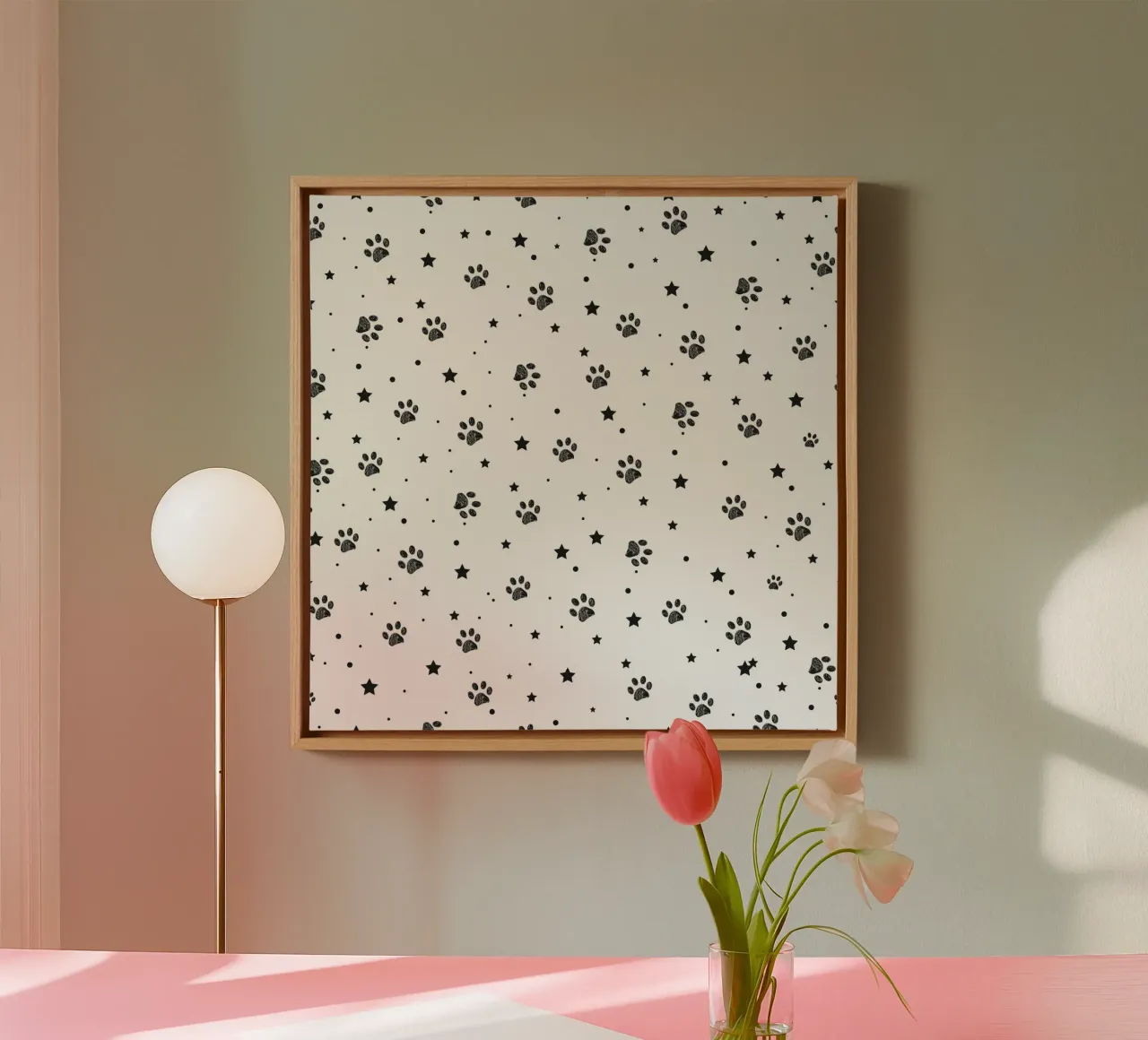 Seamless fabric pattern with paw and stars canvas by gulsengunel
