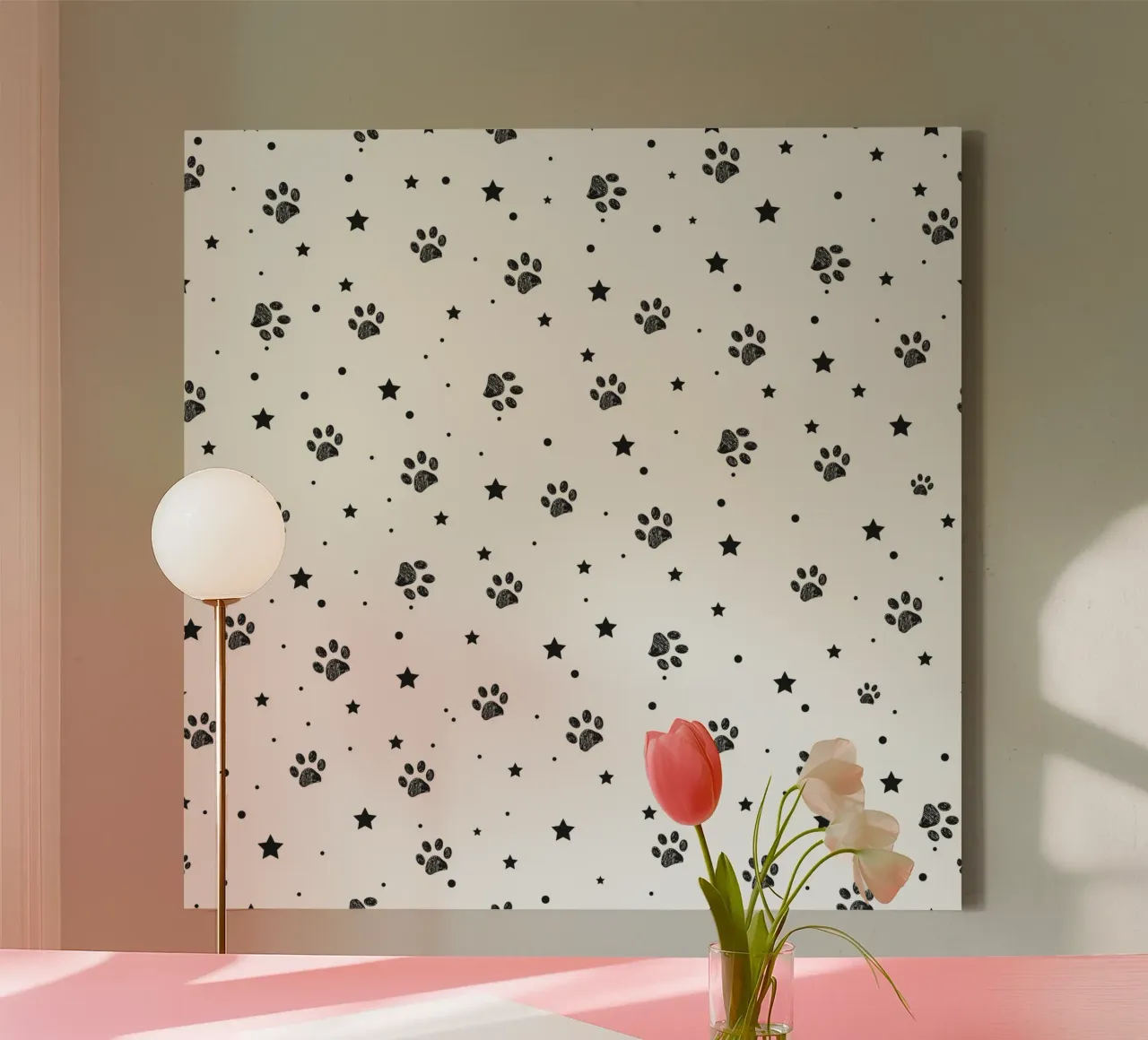 Seamless fabric pattern with paw and stars canvas by gulsengunel