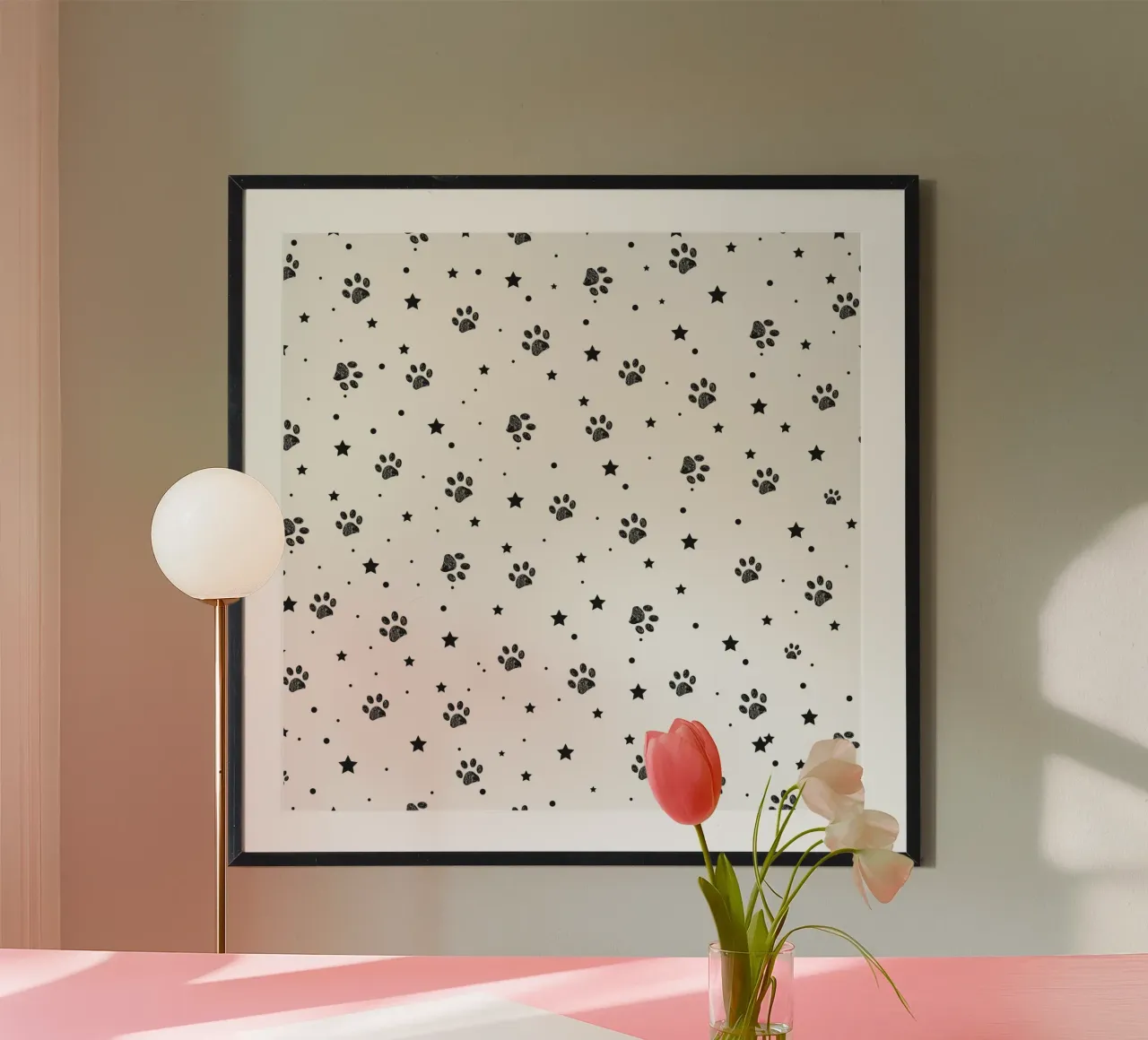 Seamless fabric pattern with paw and stars hahnemühle by gulsengunel