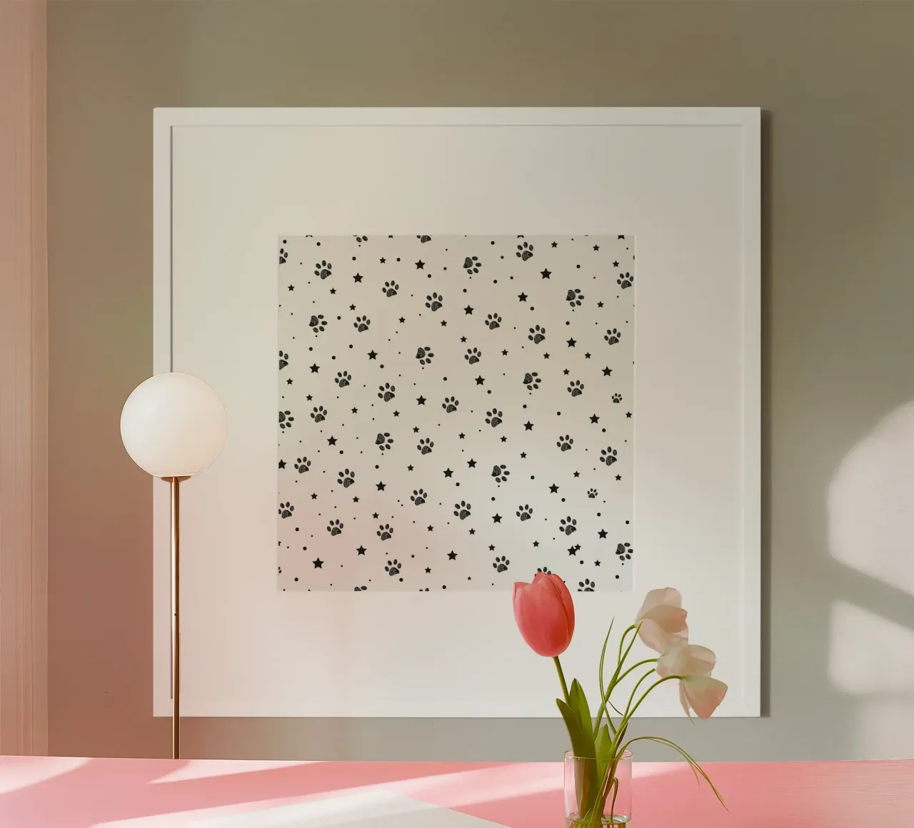 Seamless fabric pattern with paw and stars hahnemühle by gulsengunel