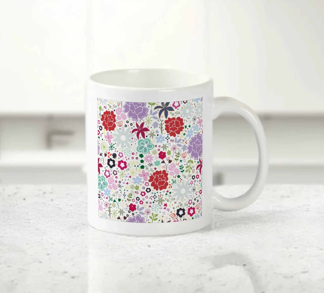 Ciliegie rosse frutta steli foglie sfondo a righe tazza in ceramica da gulsengunel