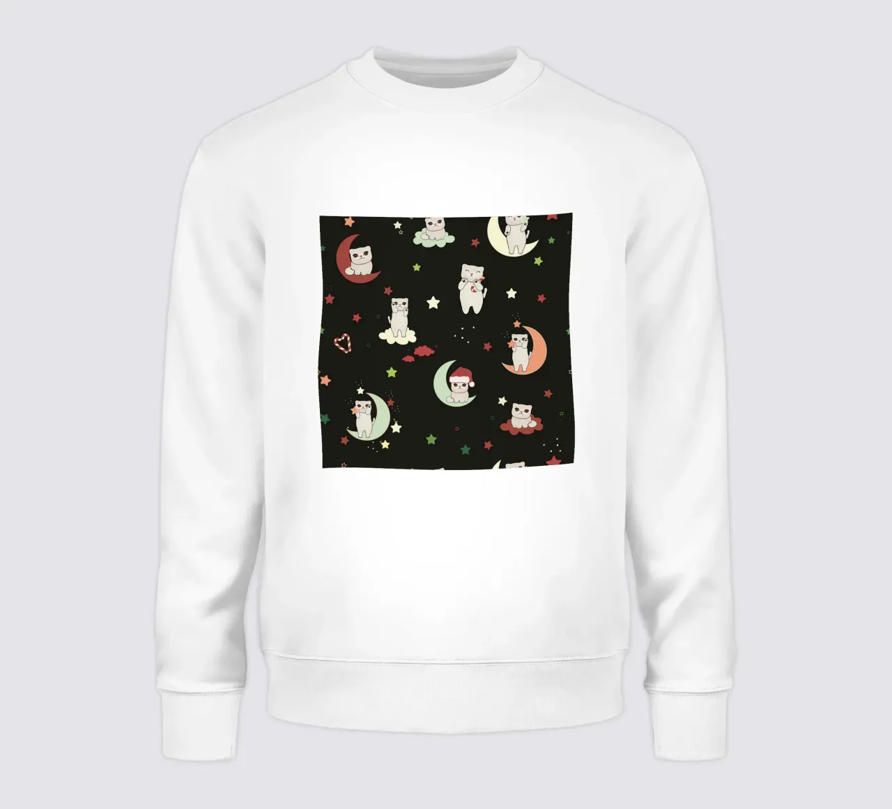Motif lune et chats vert noir sweat de gulsengunel