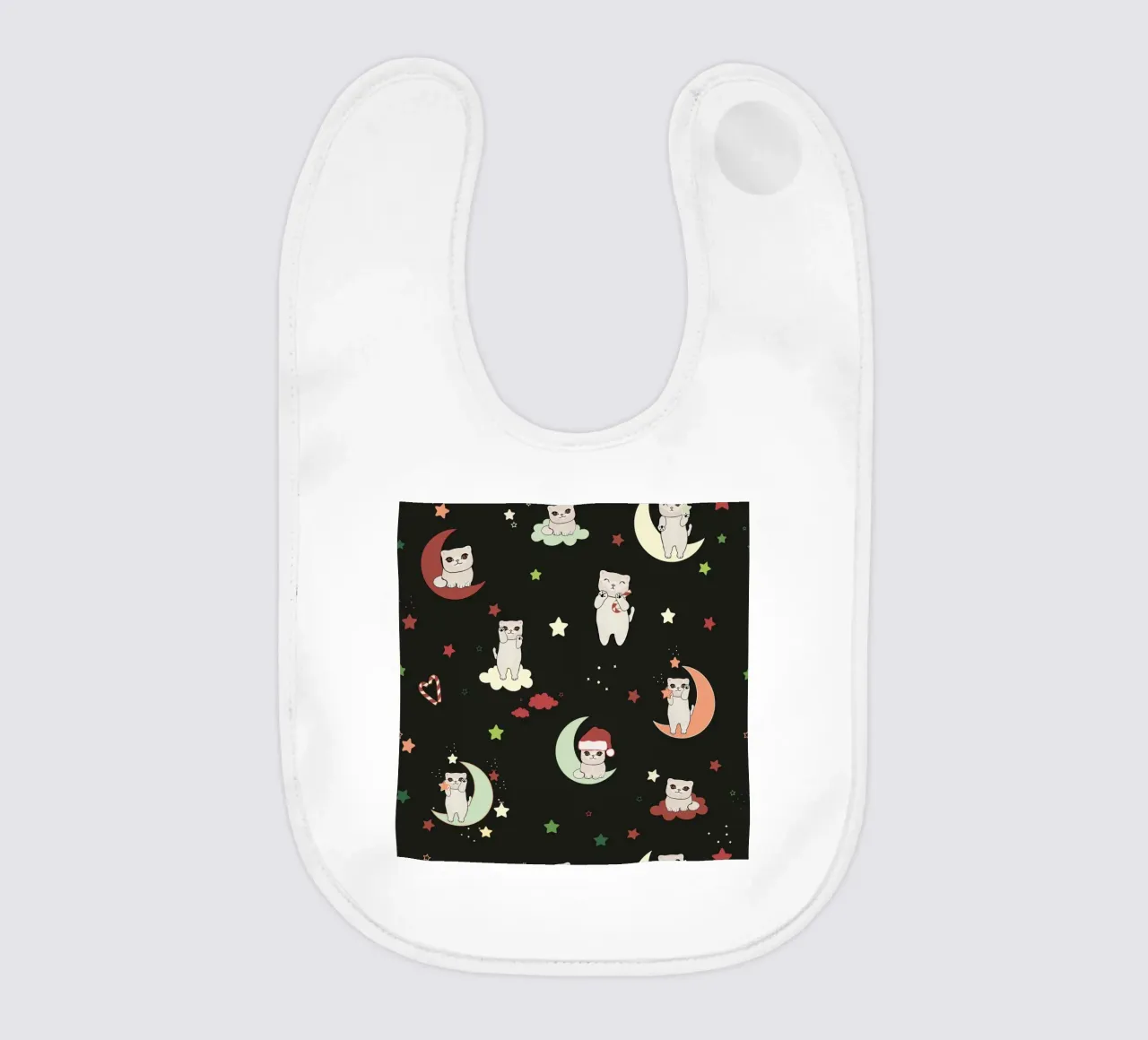 Moon and cats pattern green black baby bib by gulsengunel