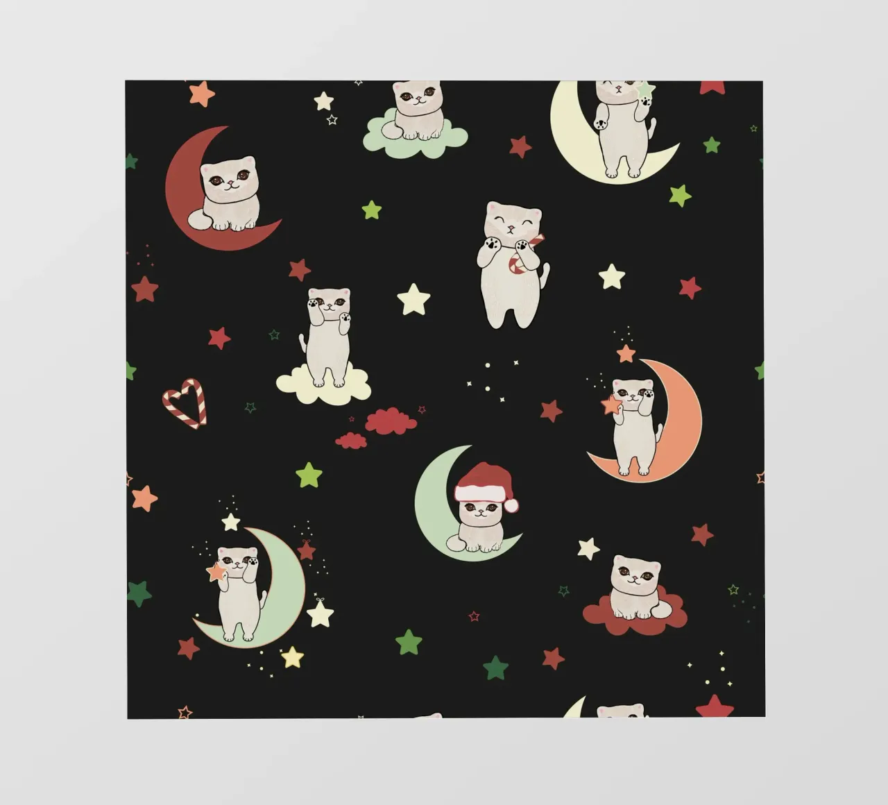 Motif lune et chats vert noir bâche pvc de gulsengunel