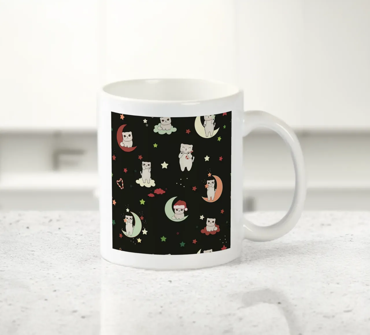 Motif lune et chats vert noir mug en céramique de gulsengunel