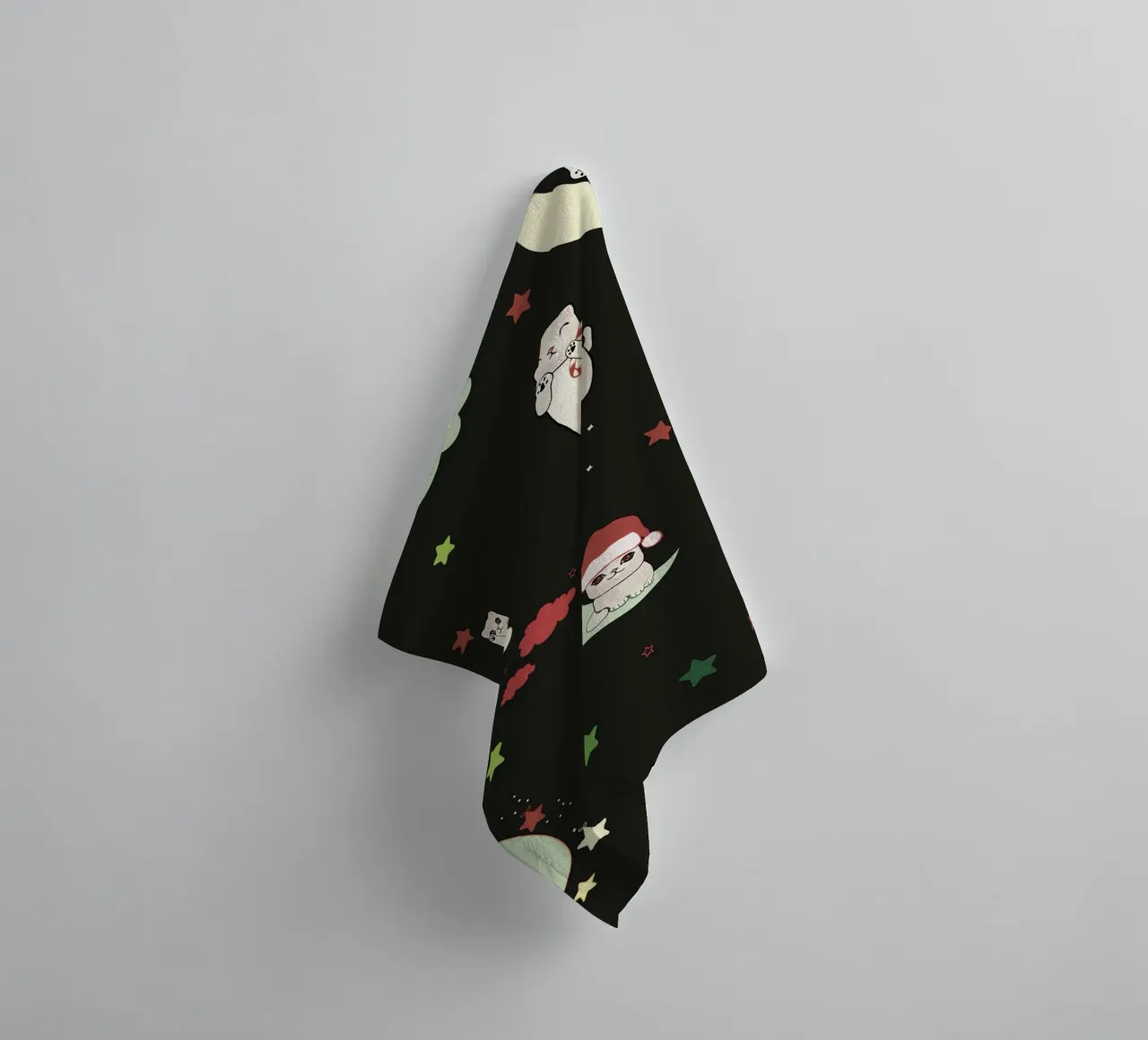 Motif lune et chats vert noir serviette de bain de gulsengunel