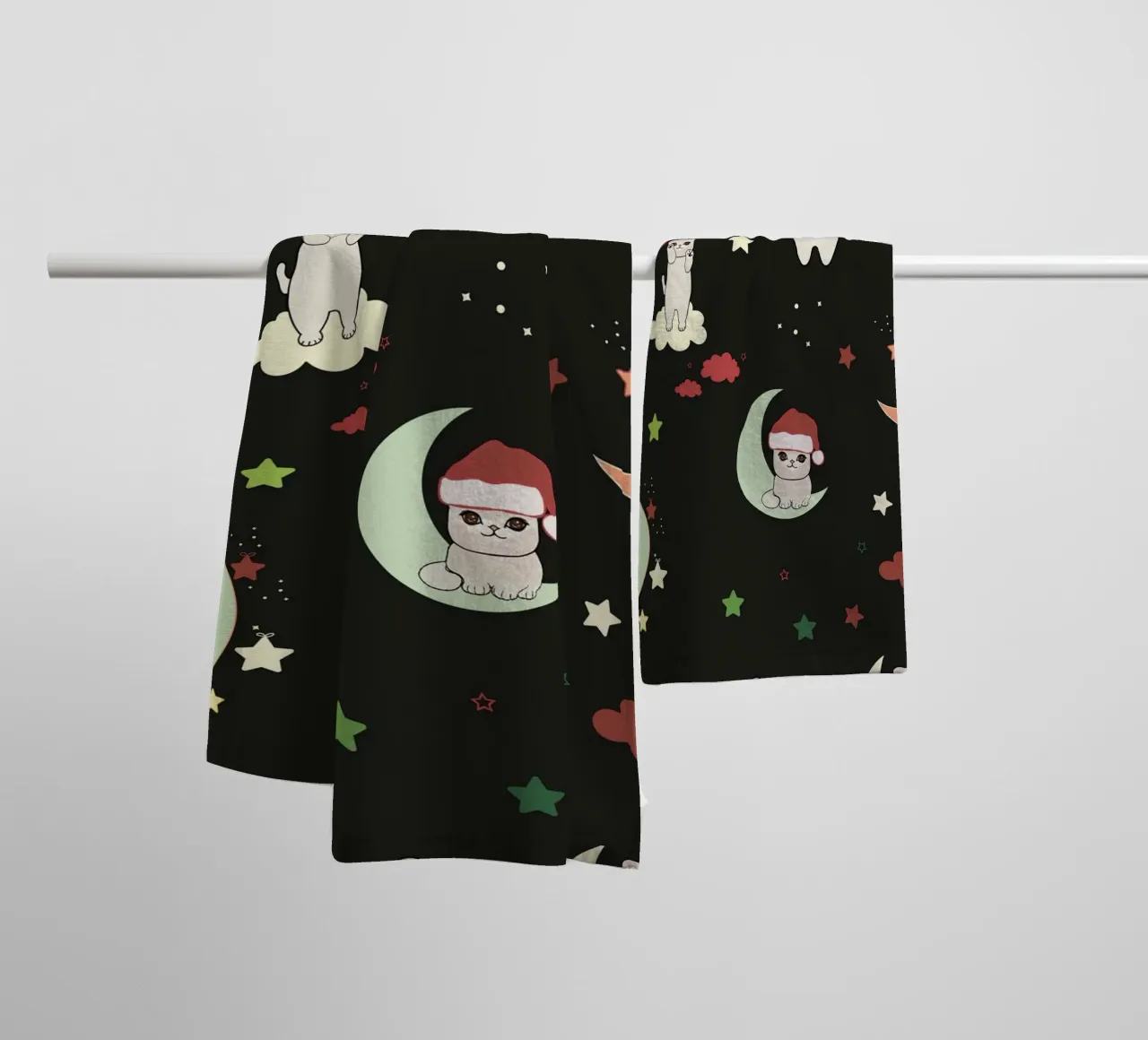 Motif lune et chats vert noir serviette de bain de gulsengunel