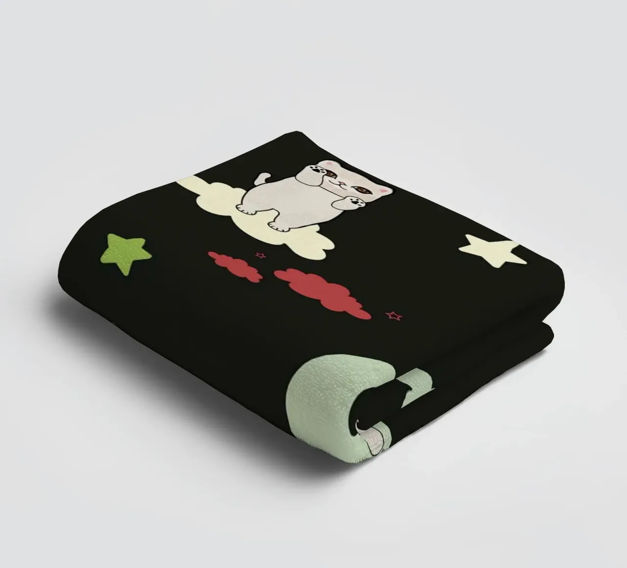 Motif lune et chats vert noir serviette de bain de gulsengunel