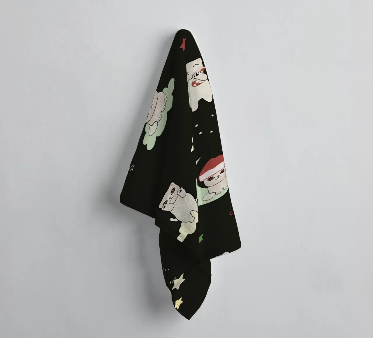 Motif lune et chats vert noir serviette de bain de gulsengunel