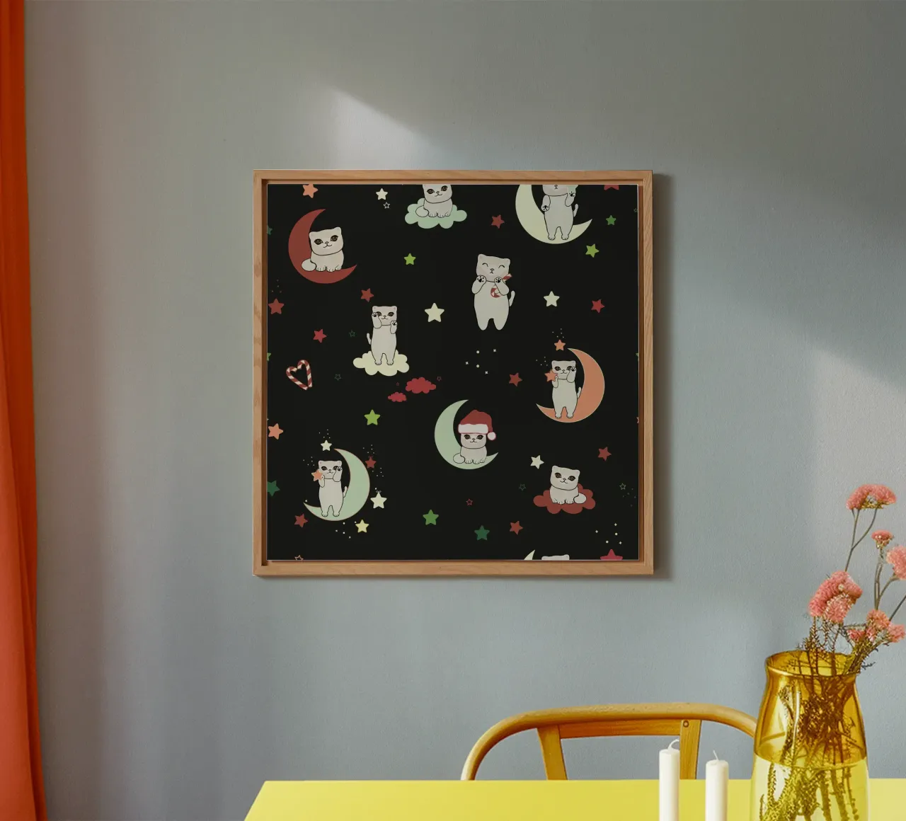 Moon and cats pattern green black forex plate by gulsengunel