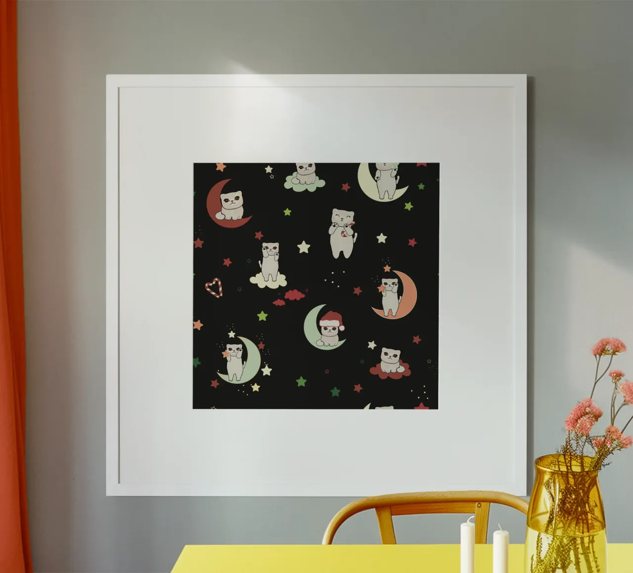 Motif lune et chats vert noir hahnemühle de gulsengunel