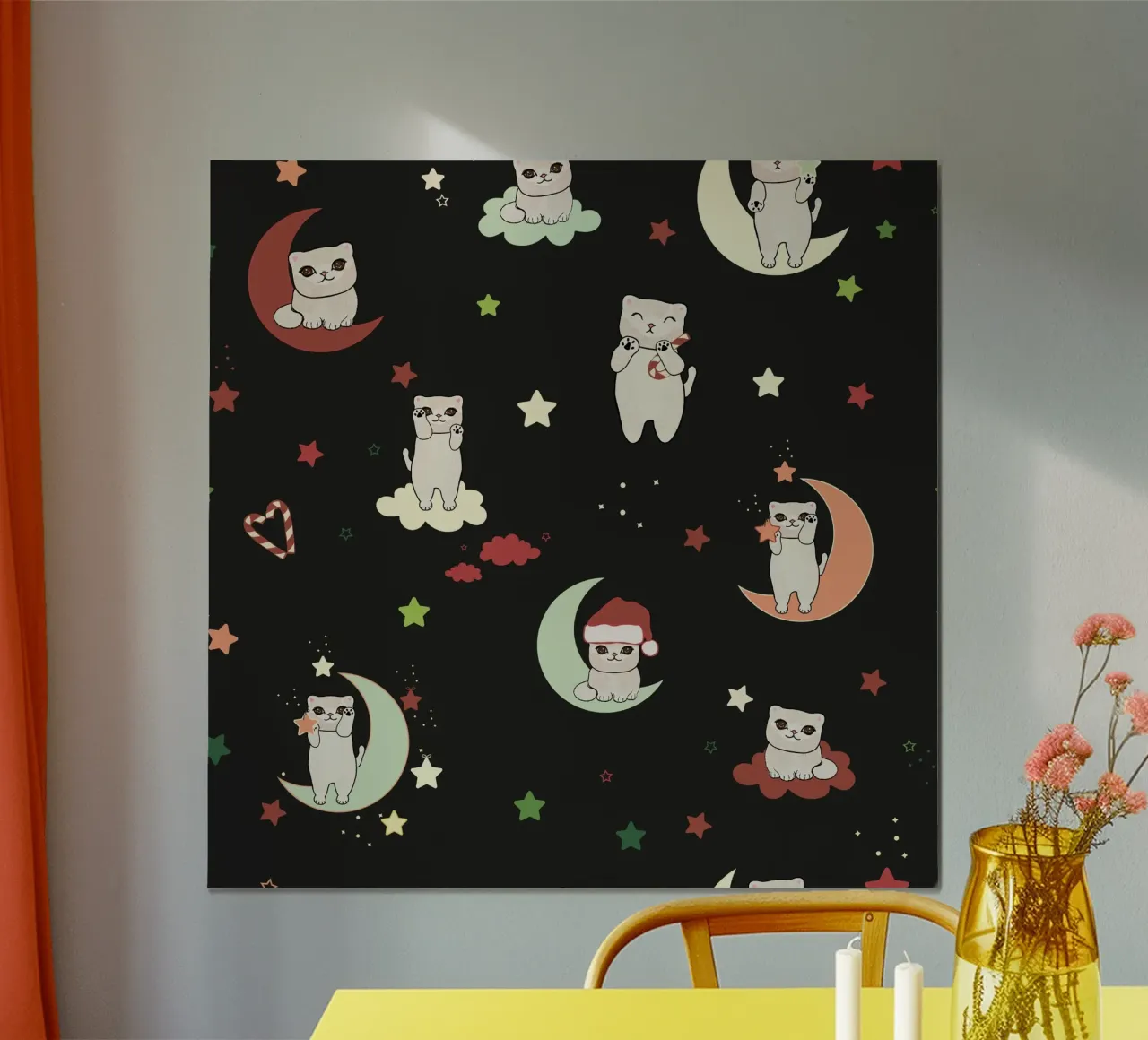 Motif lune et chats vert noir hahnemühle de gulsengunel