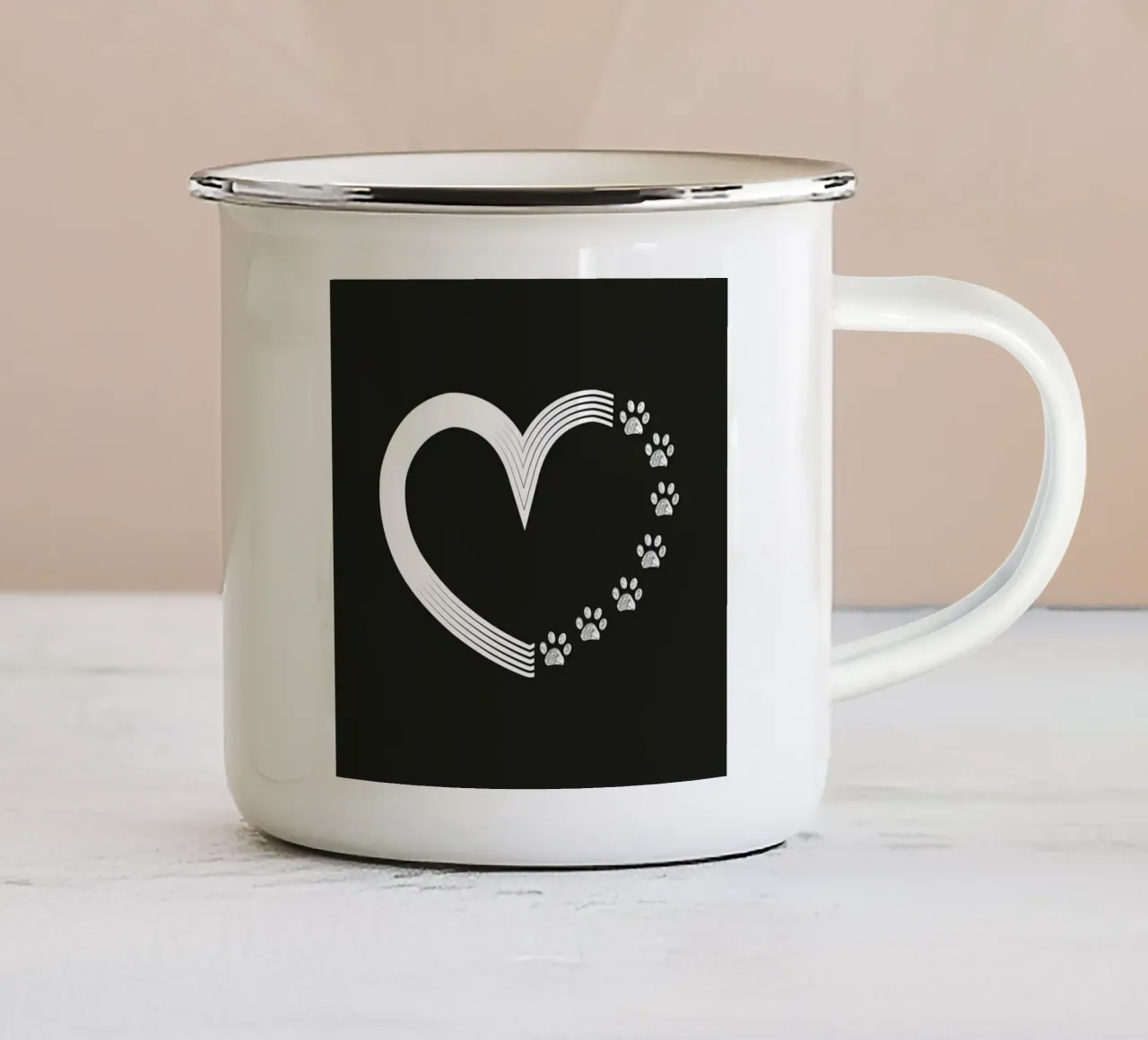 Impronte di zampe bianche fatte di cuore tazza in smalto da gulsengunel