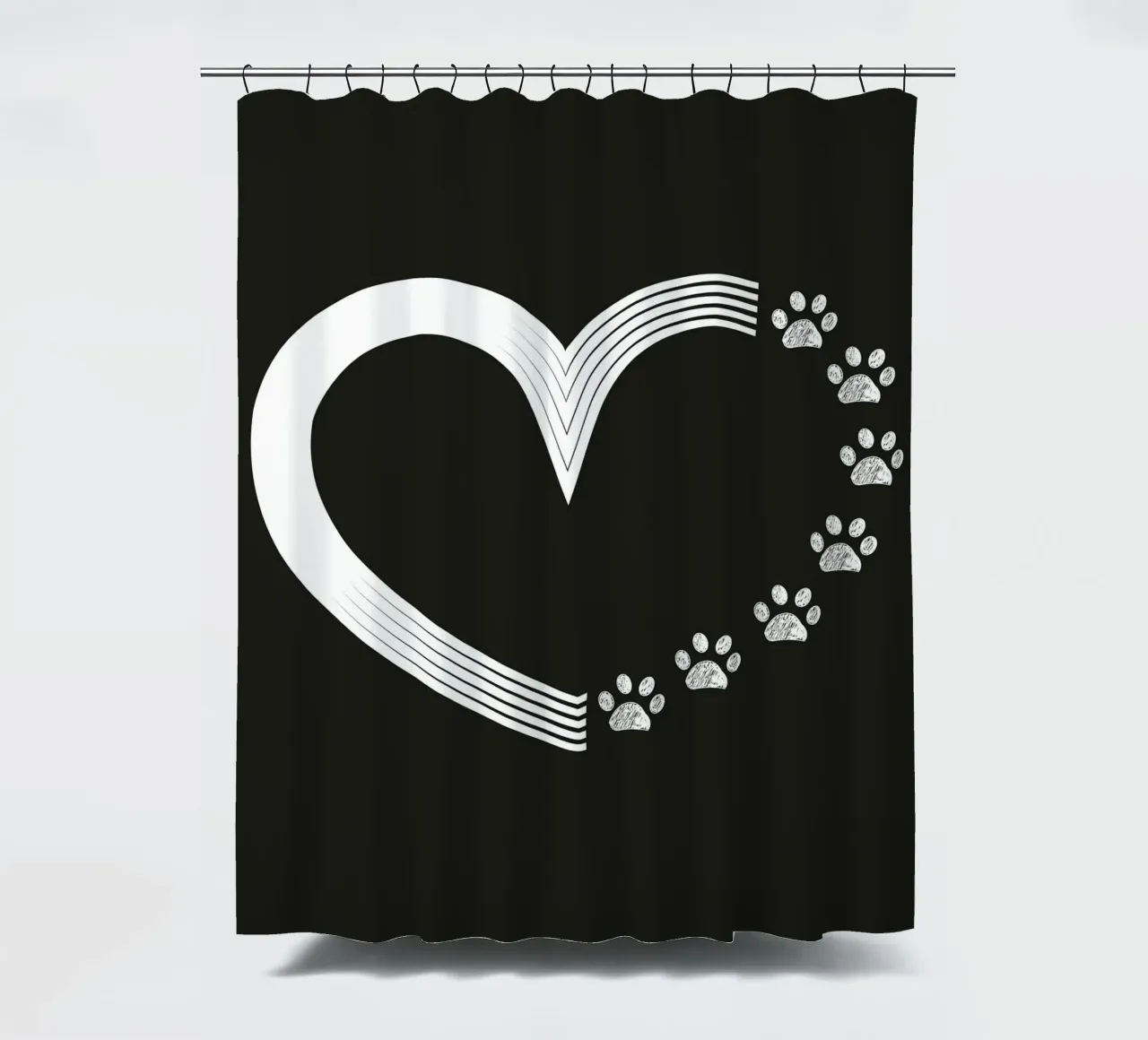 White paw prints made of heart shower curtain by gulsengunel