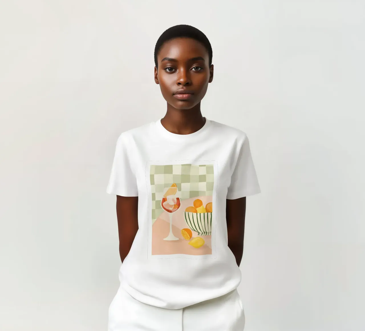 bicchiere da vino cubetti di ghiaccio fetta d'arancia t-shirt da Oscar Shaw