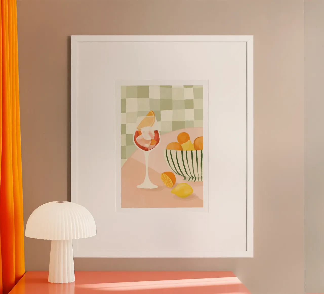 bicchiere da vino cubetti di ghiaccio fetta d'arancia carta hahnemühle da Oscar Shaw