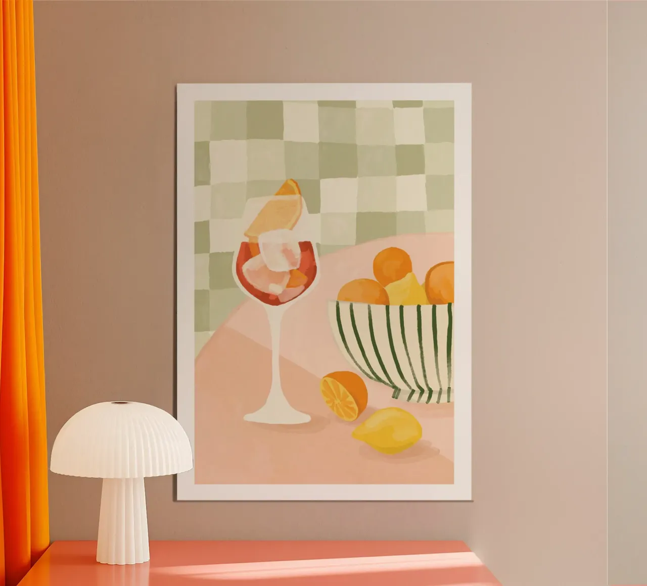 bicchiere da vino cubetti di ghiaccio fetta d'arancia carta hahnemühle da Oscar Shaw