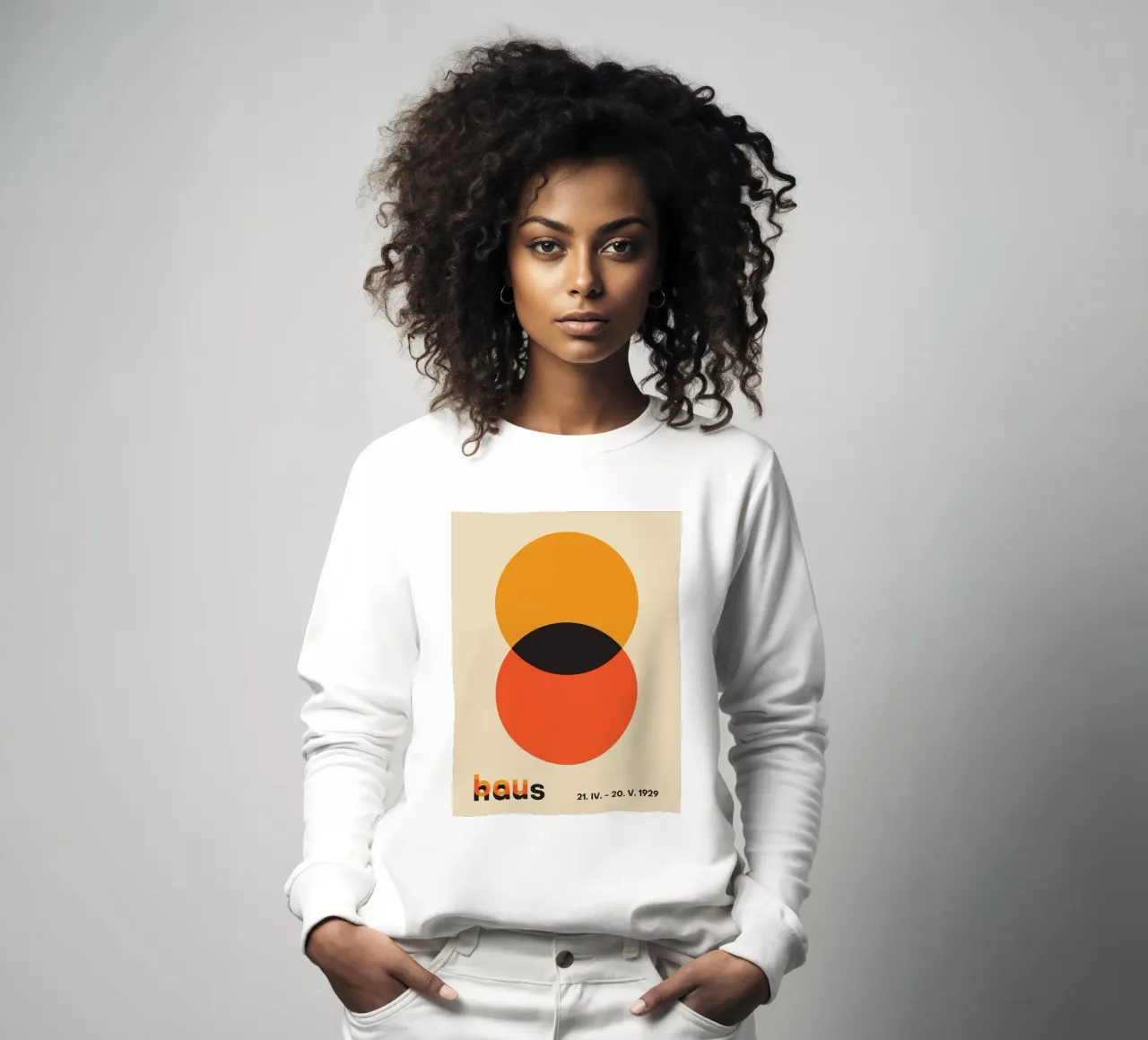 orange circles overlapping shapes sweatshirt by Amber Hughes