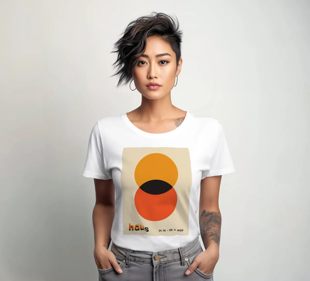 círculos naranjas formas superpuestas camiseta de mujer de Amber Hughes