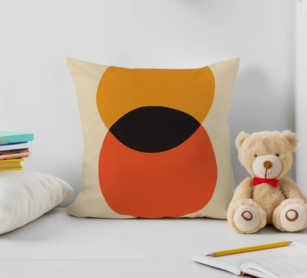 orange circles overlapping shapes decorative cushion by Amber Hughes