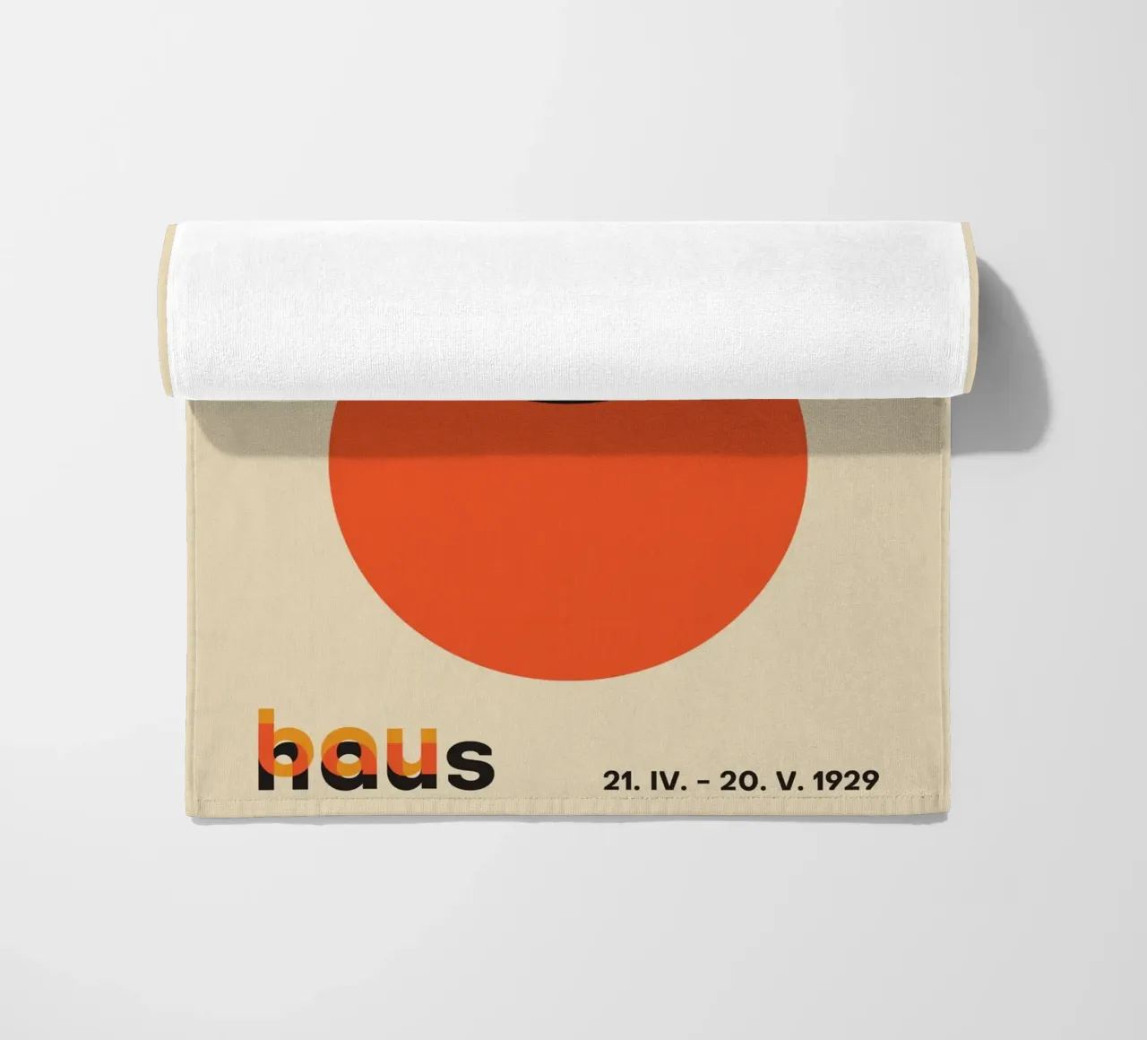 orange circles overlapping shapes beach towel by Amber Hughes