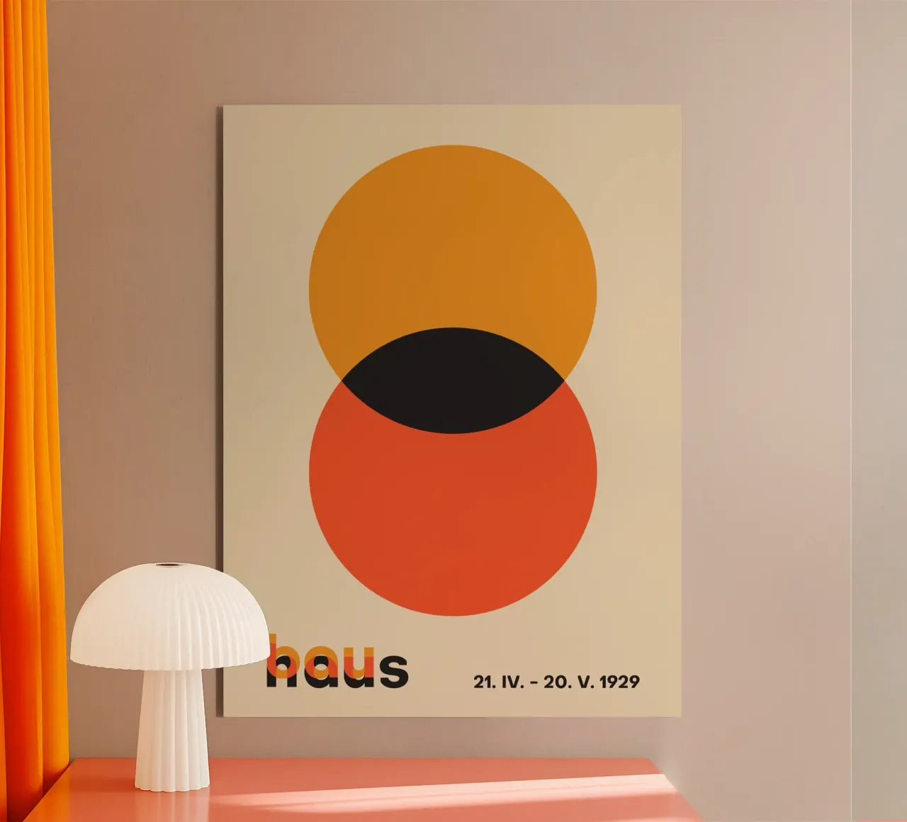 orange circles overlapping shapes alu-dibond by Amber Hughes