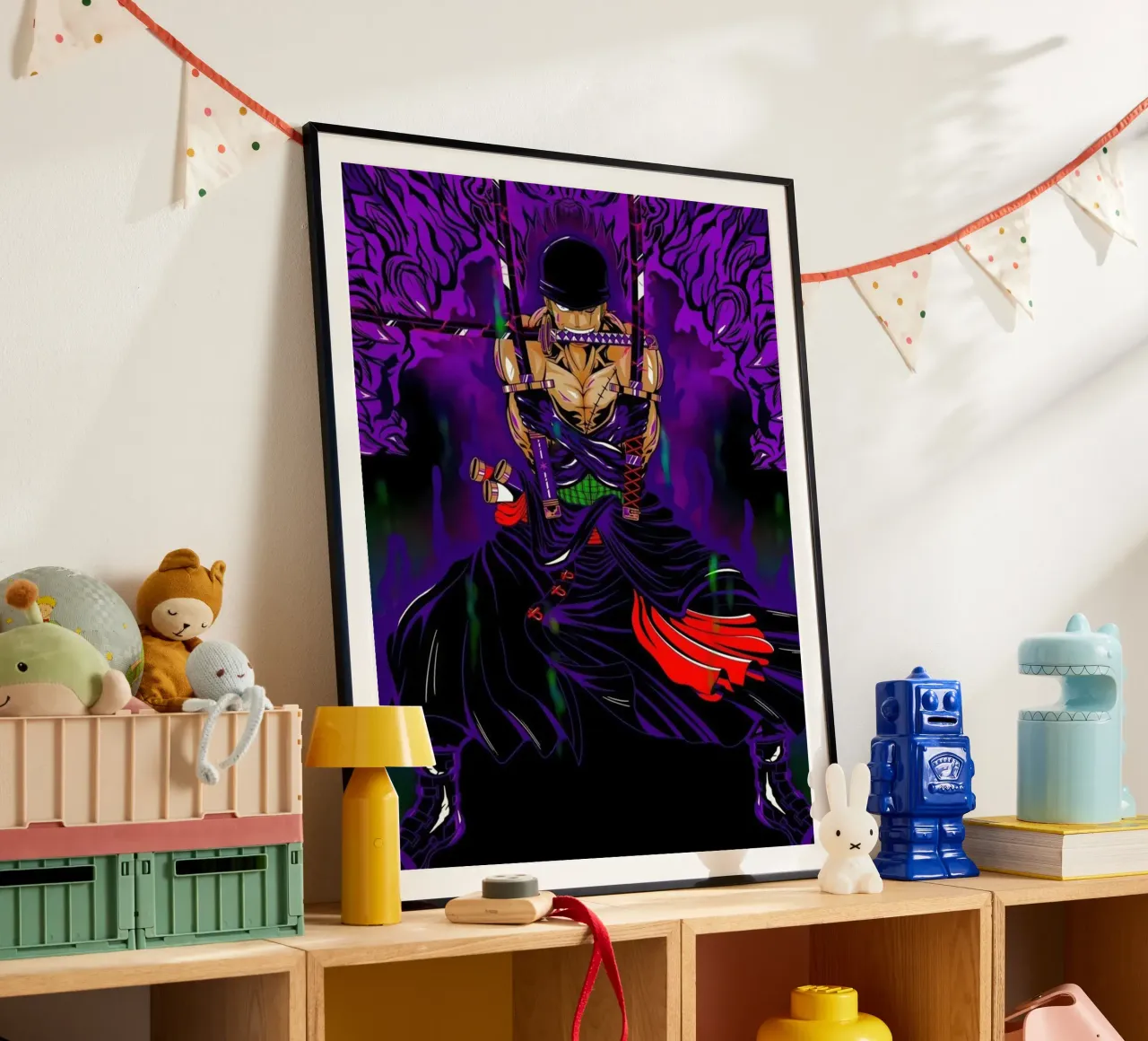 Zoro One Piece Anime poster con telaio in legno da Musadad Shop