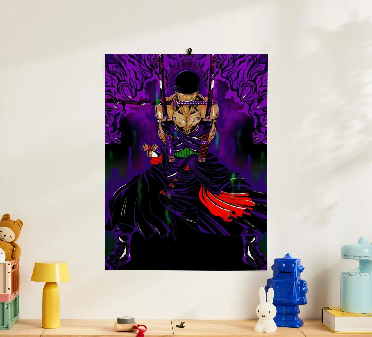 Zoro One Piece Anime poster con telaio in legno da Musadad Shop