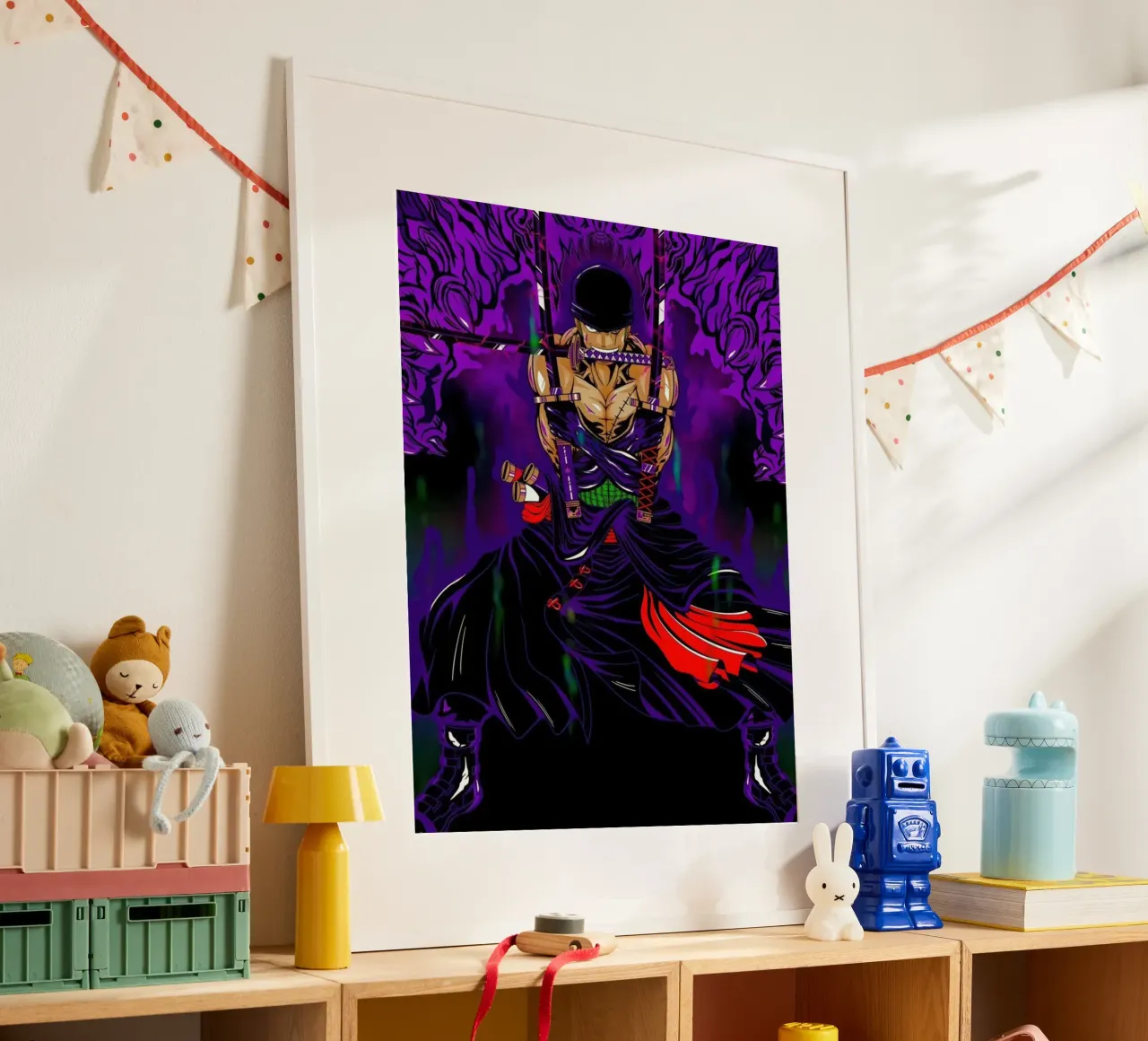 Zoro One Piece Anime poster con telaio in legno da Musadad Shop