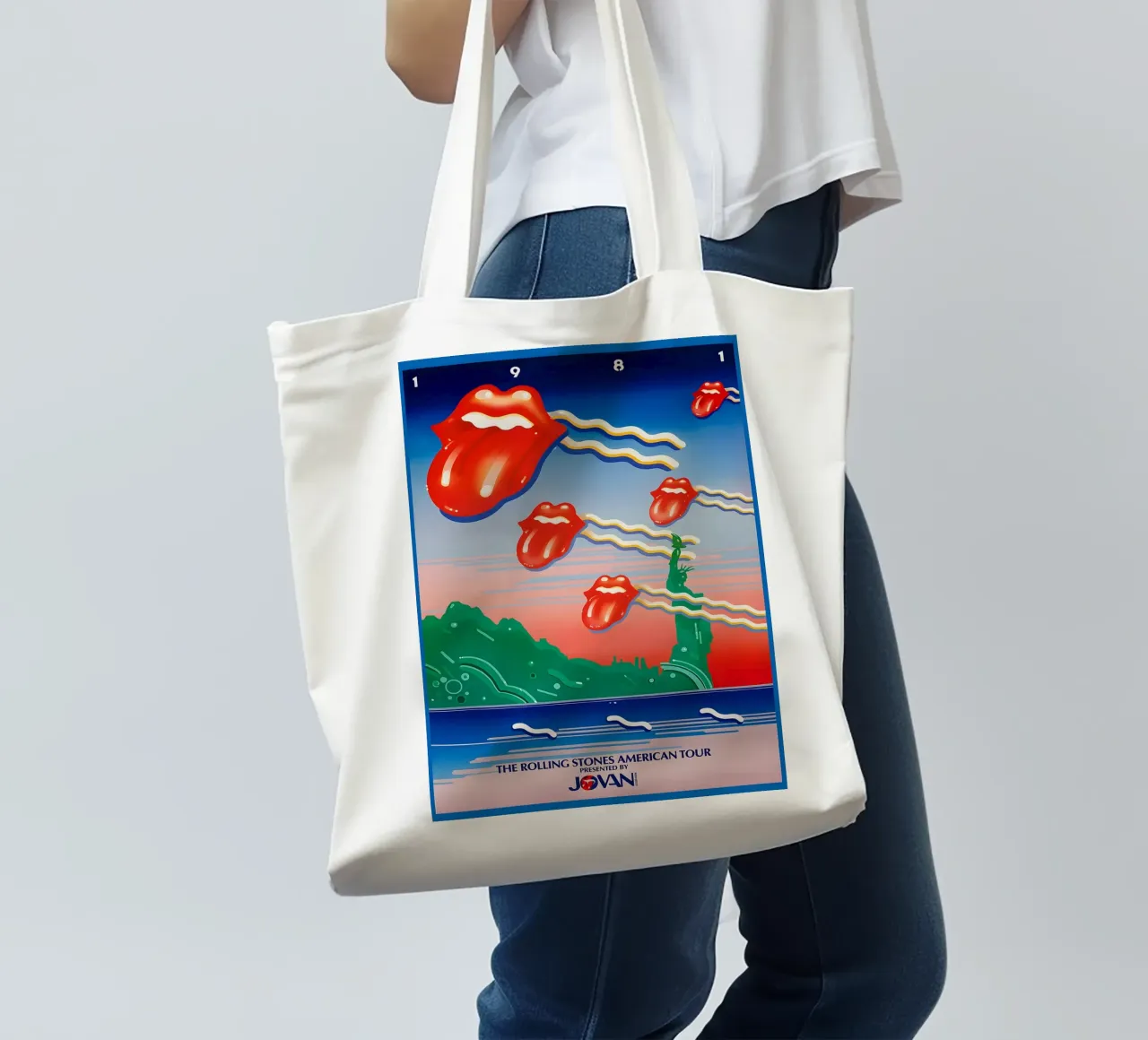 The Rolling Stones Mick Jagger 1981 American Tour tote bag by DGUnder