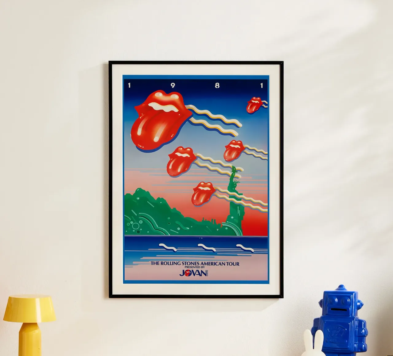 The Rolling Stones Mick Jagger 1981 American Tour poster con telaio in legno da DGUnder