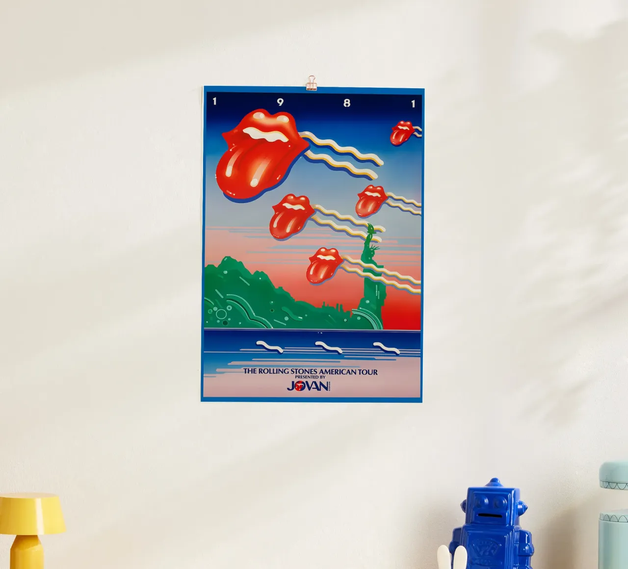 The Rolling Stones Mick Jagger 1981 American Tour poster con telaio in legno da DGUnder