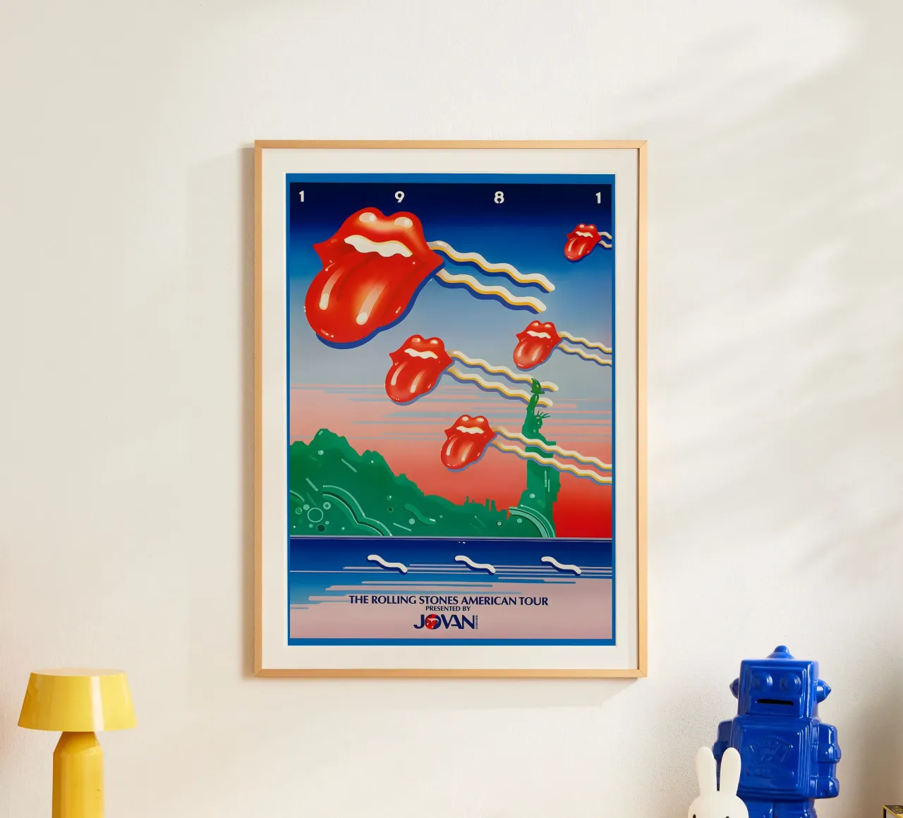The Rolling Stones Mick Jagger 1981 American Tour poster con telaio in legno da DGUnder